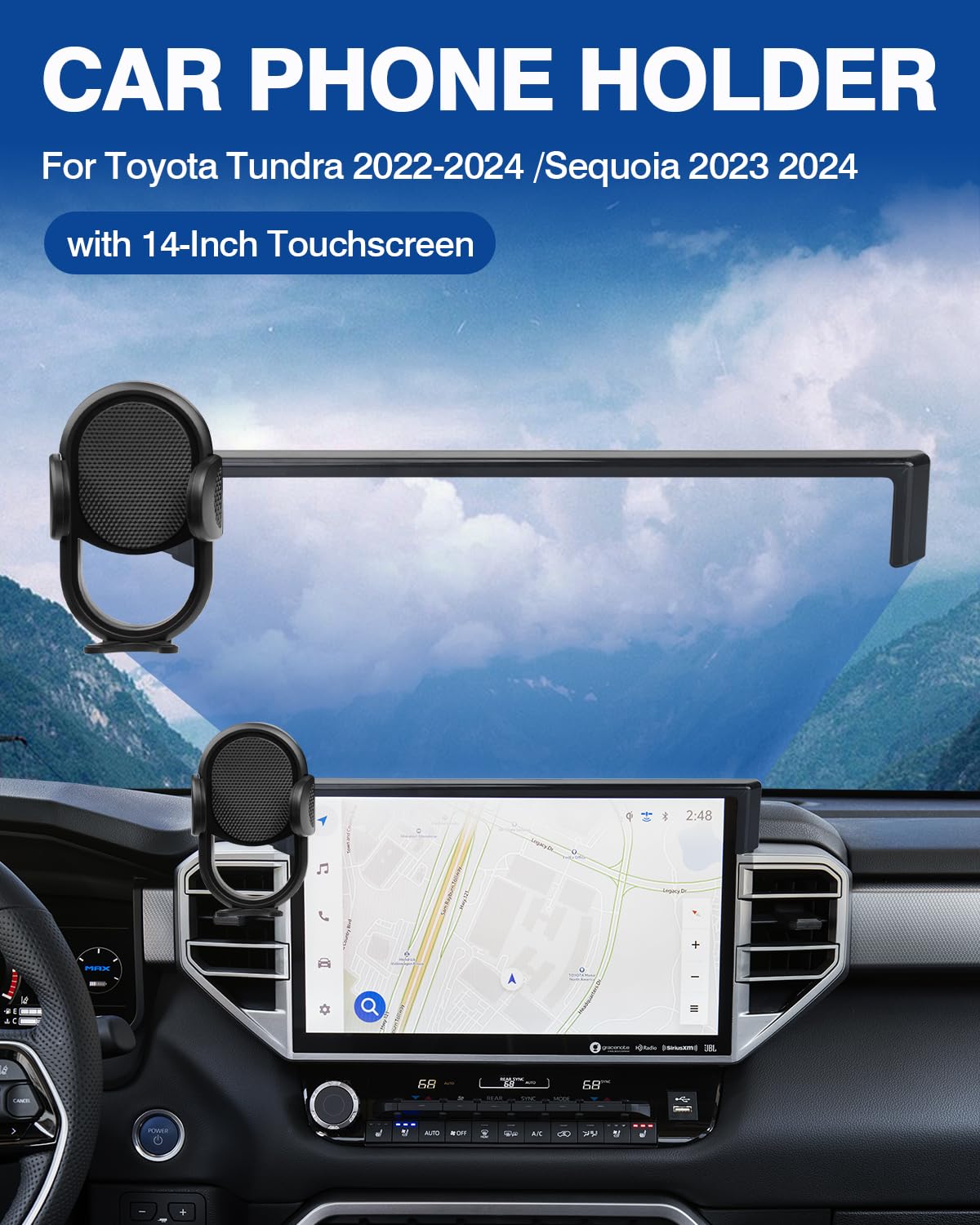 Autorder Car Phone Holder For Toyota Tundra 2022-2026/Sequoia 2023-2026 Accessories Phone Mount 14-Inch Screen Cell Phone Automo
