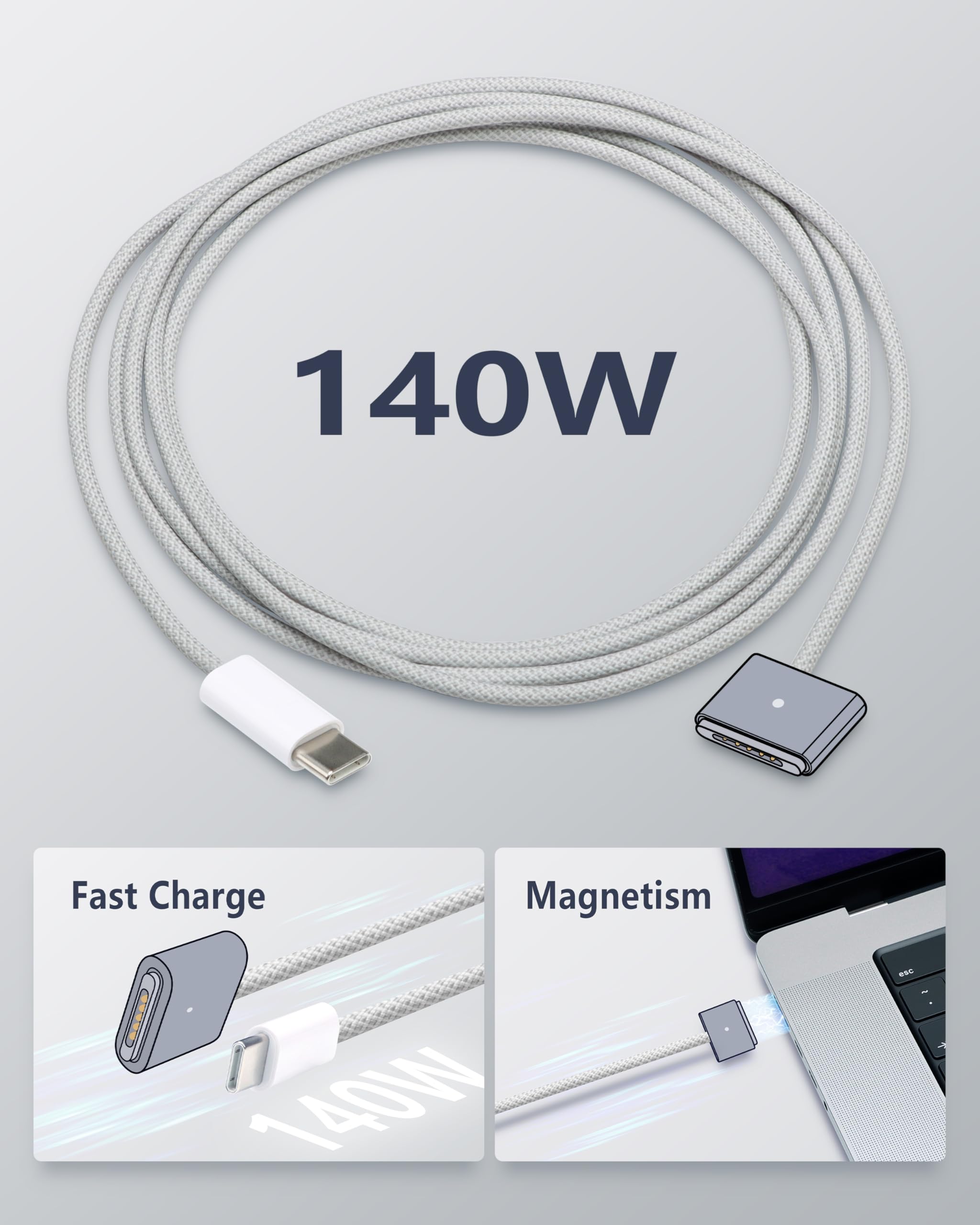 Derlulu Usb C To Magnetic 3 Fast Charging Cable (6.6 Ft/2 M), Usb C Cable Compatible With Macbook Air (15''/13'' M3 2024, 15'' M