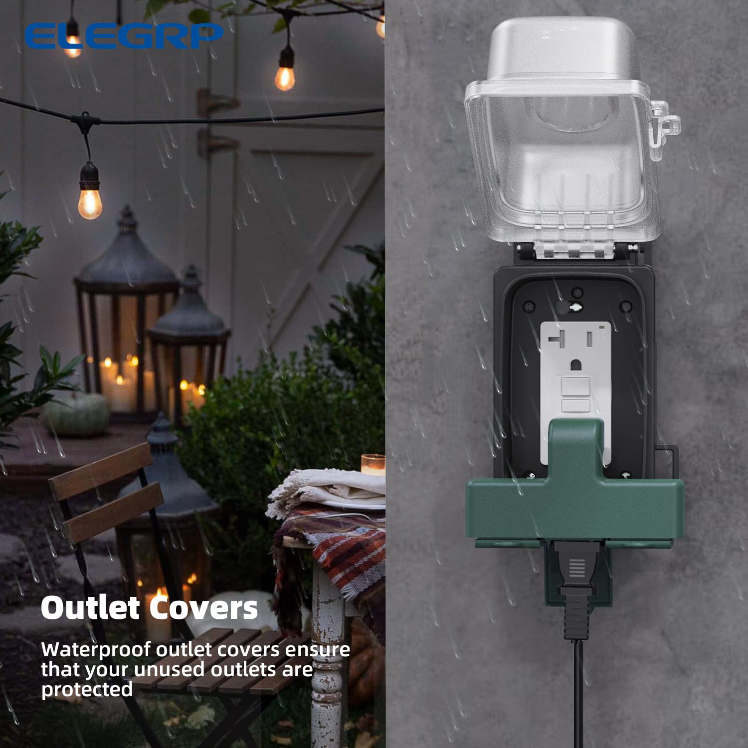 Elegrp 3 Prong Weatherproof 3 Outlet Extender Adapter, Heavy Duty Triple Grounding Outlet Power Extender With Dust Proof Cover,