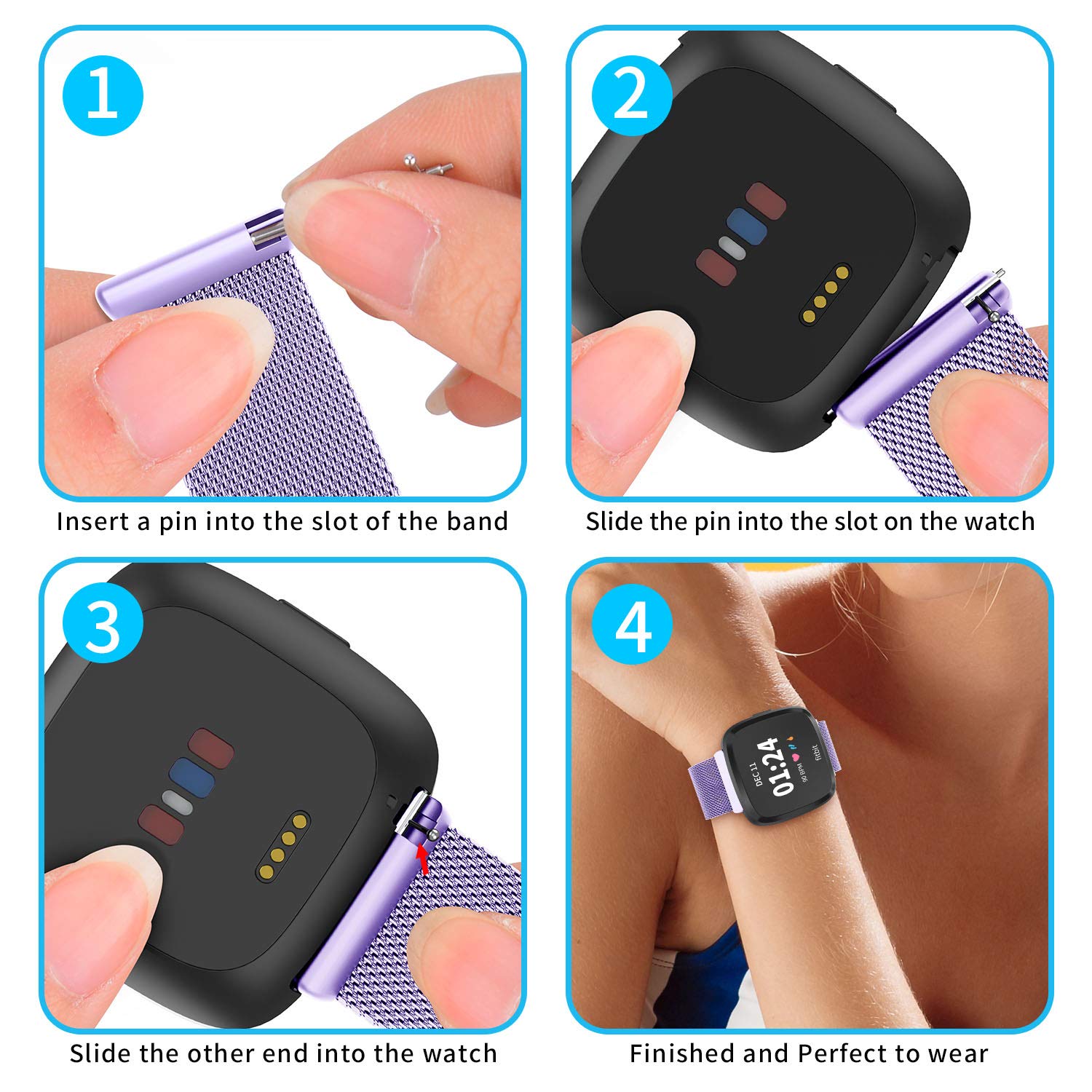 Limque Magnetic Bands Compatible With Fitbit Versa/Versa 2/Versa Lite/Se, Women Men Metal Adjustable Replacement Wristband For F