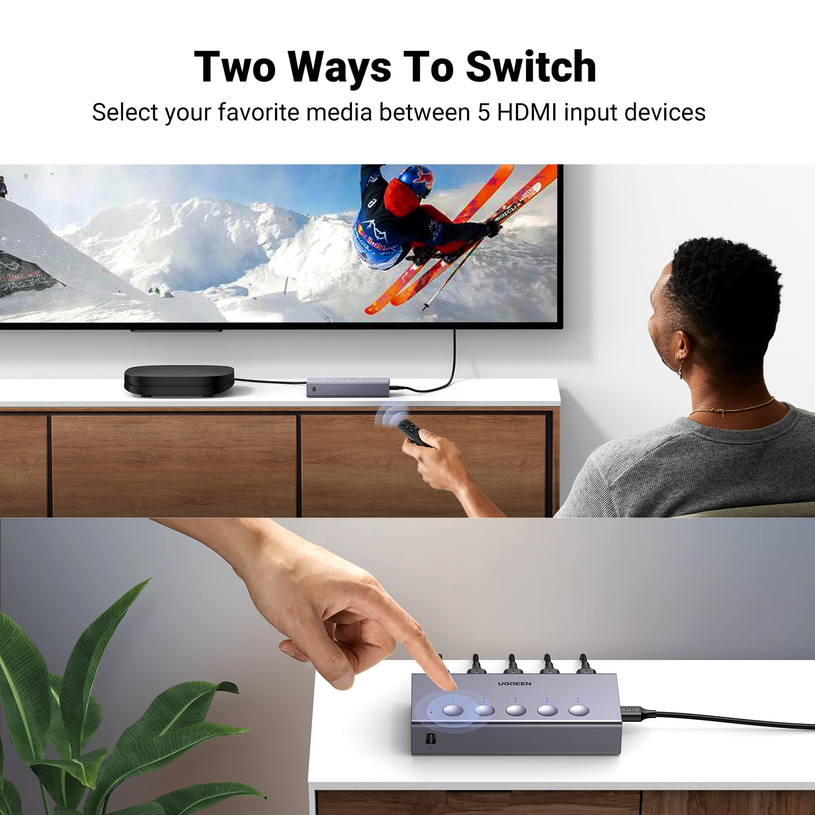 Ugreen Hdmi Switch 5 In 1 Out 4K@60Hz, Hdmi Splitter With Remote 5 Port Hdmi Switcher Selector Support 3D Cec Hdr Hdcp2.2 Compat