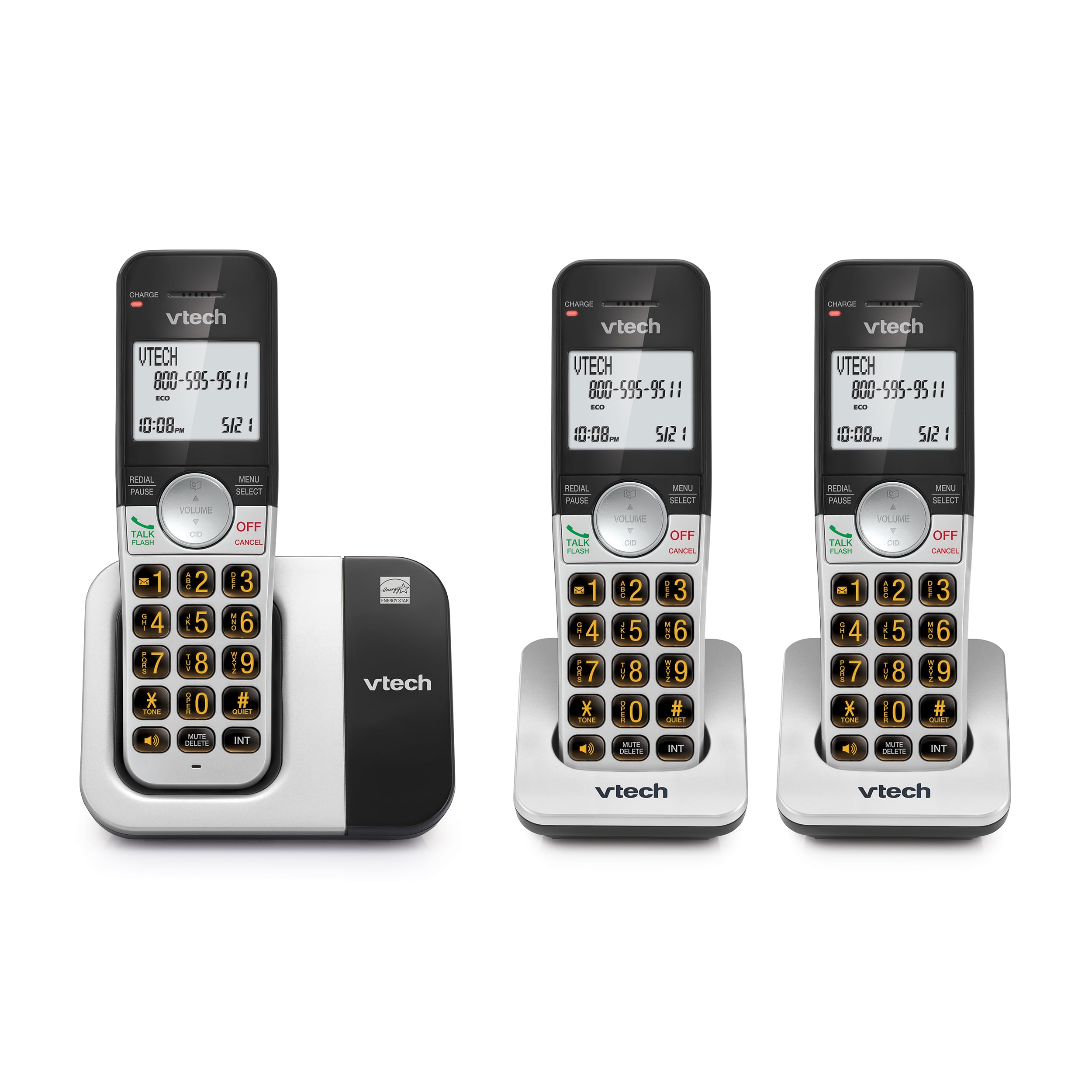 VTech Cordless Phone 3-Handset with Large Display and Big Buttons, DECT 6.0 with Caller ID/Call Waiting, Full Duplex Speakerphon