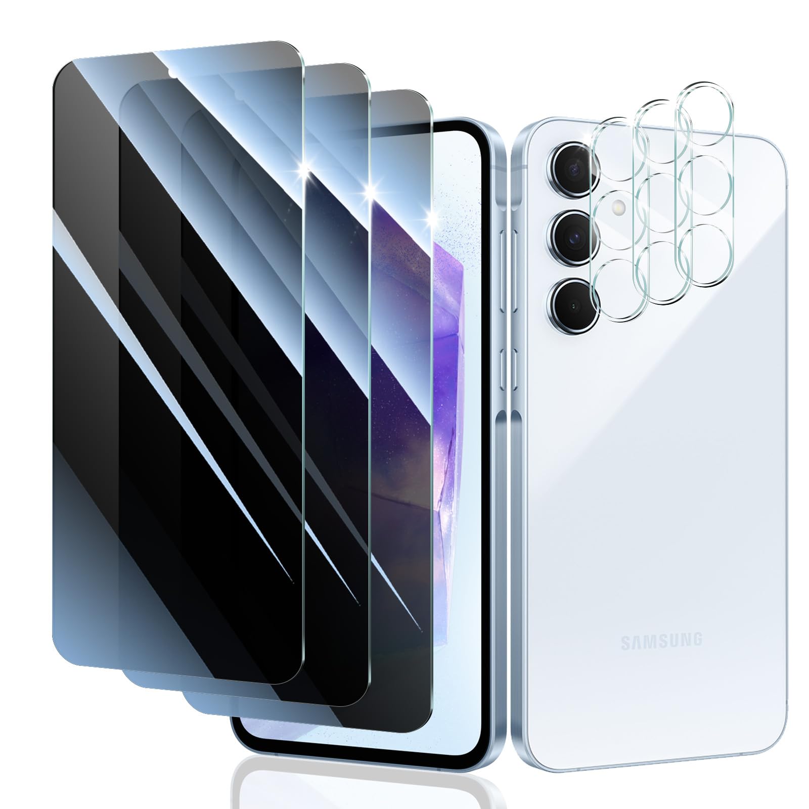 Fynorao Privacy Screen & Camera Lens Protector for Samsung Galaxy A55, Double Shatterproof Anti-Spy Tempered Glass, Private Blac