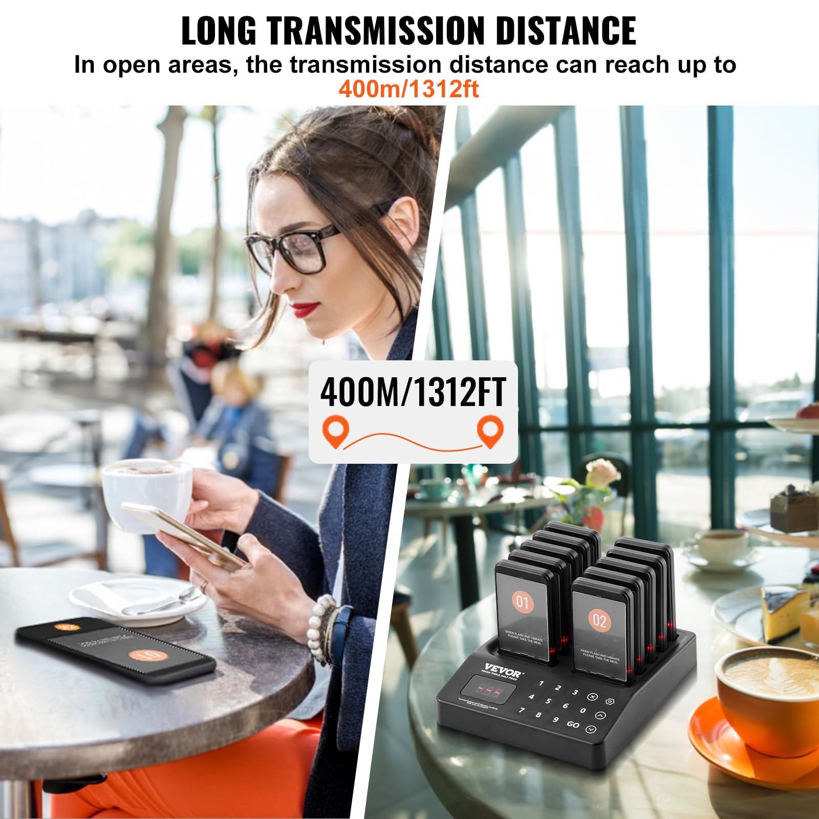 Vevor Restaurant Pager System, Wireless 400M Long Range Lineup Waiting Queue Signal, Guest Customer Calling Beepers With Vibrati