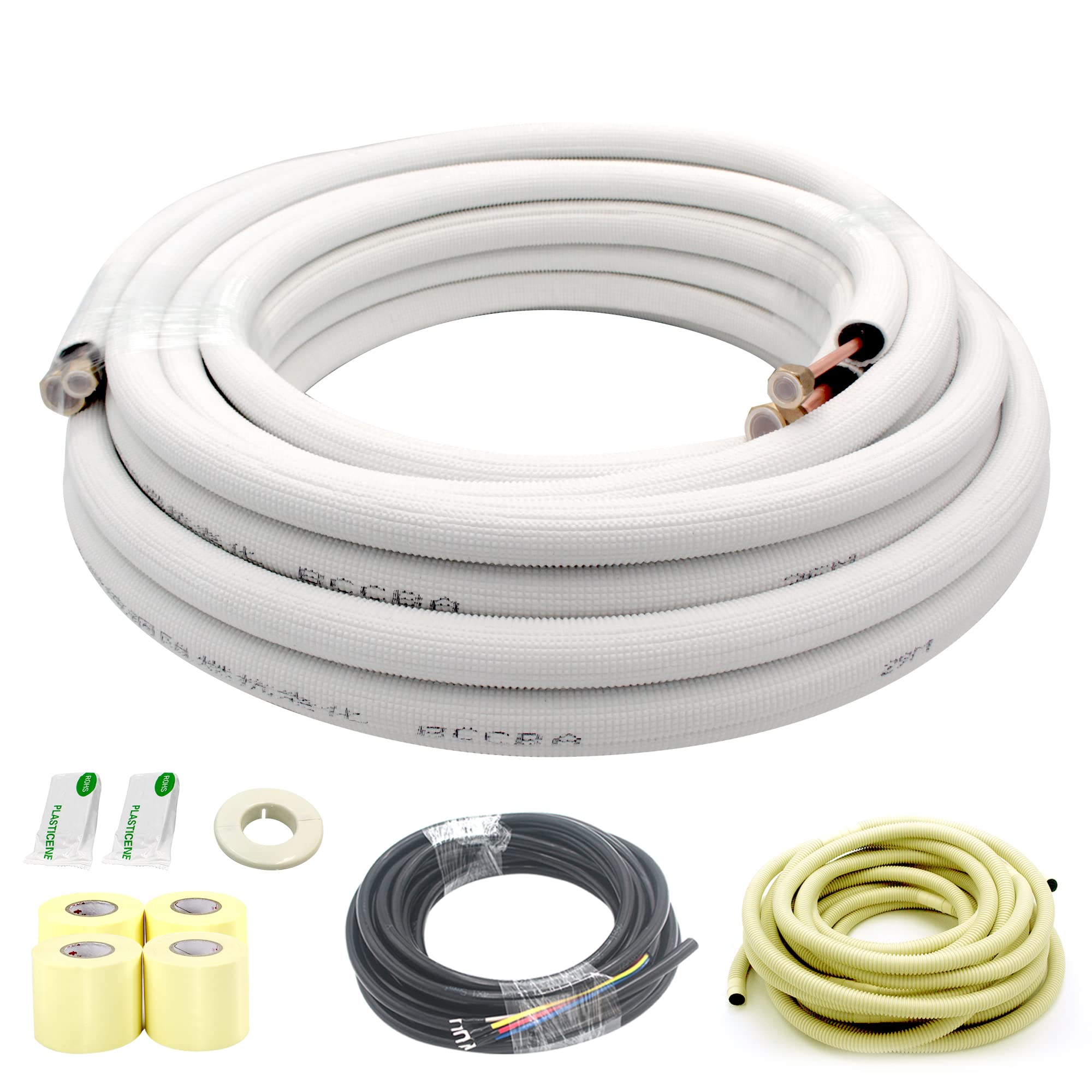 TADERUILY 33 Ft Mini Split Line Set,Air Conditioning Copper Tubing Pipe Extension,1/4 & 1/2 3/8 PE Thickened for AC and Heating 