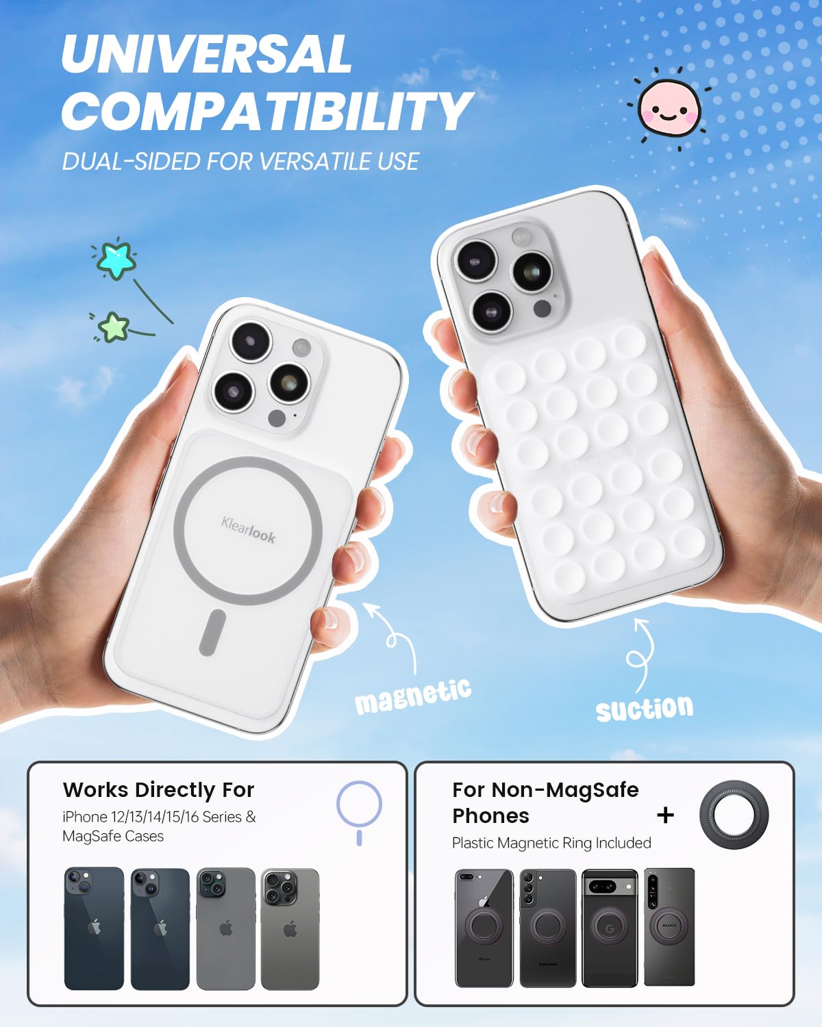 Klearlook Magnetic Cell Phone Stand Suction Phone Mount For Magsafe Case, Removable Silicone Sticky Phone Grip Holder For Hands-