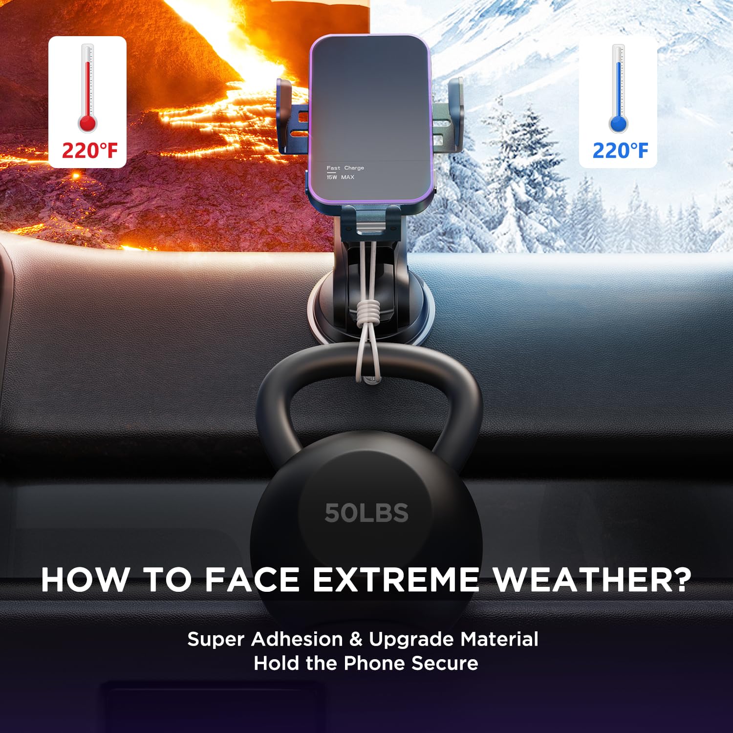 Wireless Car Charger,?7 Colored Led Backlit?15W Auto Clamping Car Charger Phone Mount Holder Fit For Iphone 14 13 12 Mini Pro Ma