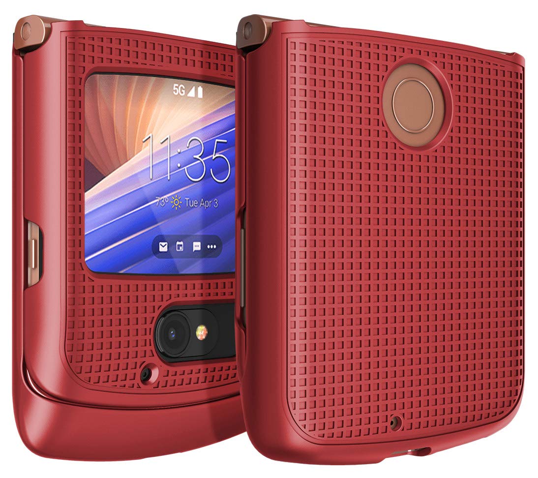 Nakedcellphone Case for Motorola RAZR 5G Flip Phone, [Red] Protective Snap-On Hard Shell Cover [Grid Texture] for Motorola Moto RAZR 5G Flip Phone (2020) XT2071
