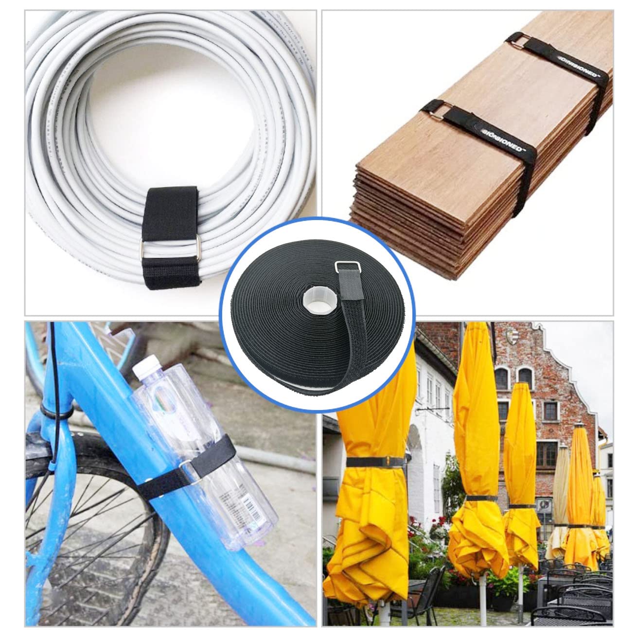 Reusable Hook And Loop Straps With 40 Metal Buckles, 32Ft 3/4'' Wide Adjustable Cable Straps, Hook And Loop Cable Ties, Black Ny