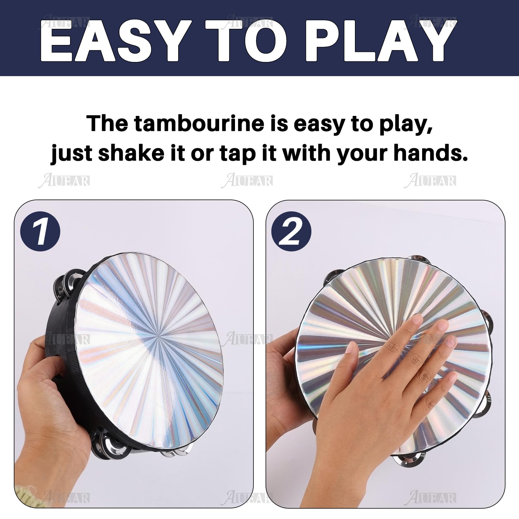 Auear, Double Row Jingles Handheld Tambourine Creative Wooden Drum For Adults Percussion Musical Educational Toy Party Game Chur