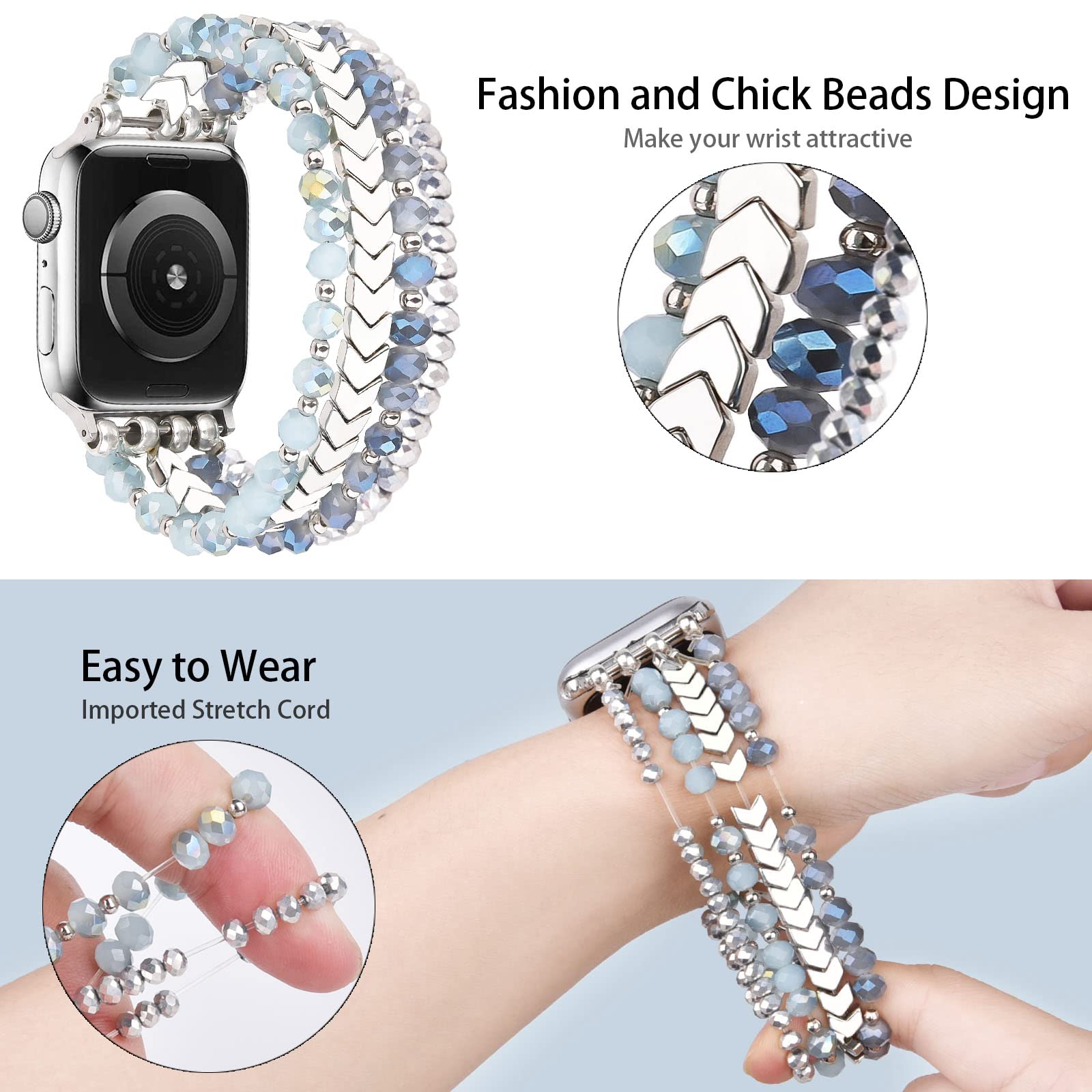 Mofree Beaded Bracelet Compatible With Apple Watch Band 42Mm/44Mm/45Mm/49Mm/46Mm Series 10/9/8/7/Se/6/5/4/3/2/1 Women Fashion Ha