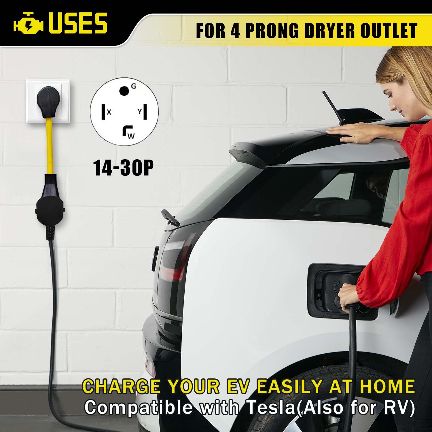 Lavandino Nema 14 30P To 14 50R Ev Adapter, 220V Dryer Plug Adapter 4 Prong To 4 Prong 30 Amp To 50 Amp For Tesla, Female With G