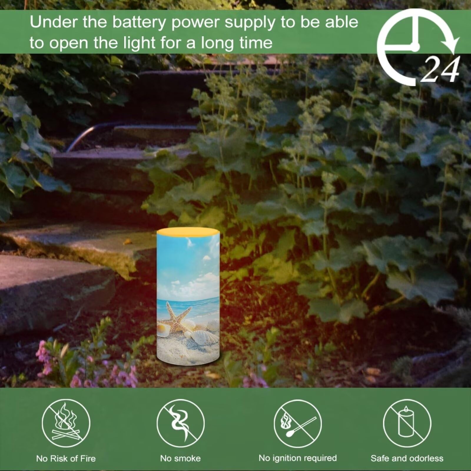 Poceacles Beach Starfish Seashell Blue Sky Led Flameless Candles Battery Operated Candles With Remote Control Timer Flickering W