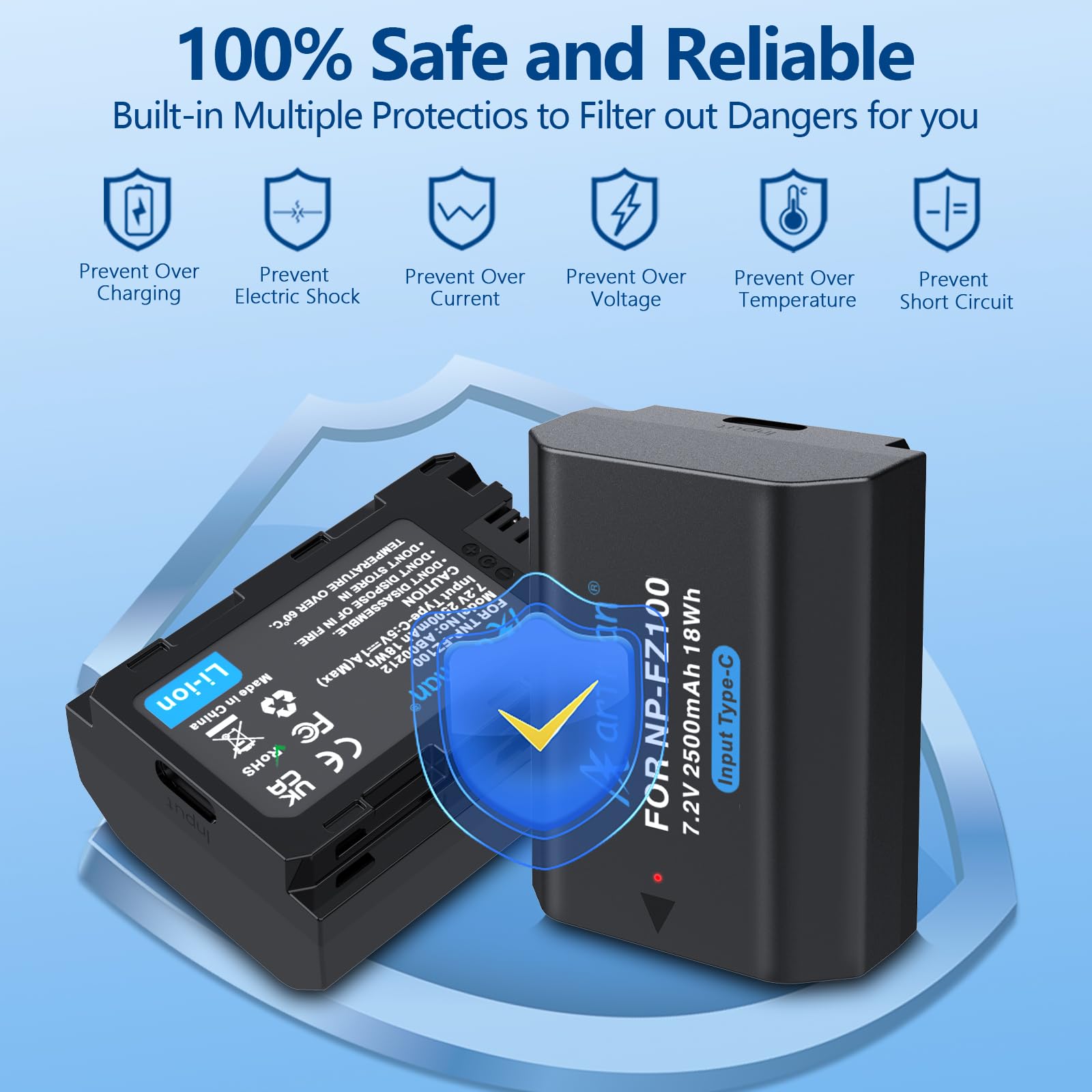 Artman NP-FZ100 Camera Battery 2500mAh Type-C Charging for Sony A7iii A7iv A9III FX3 FX30 A7C A6700