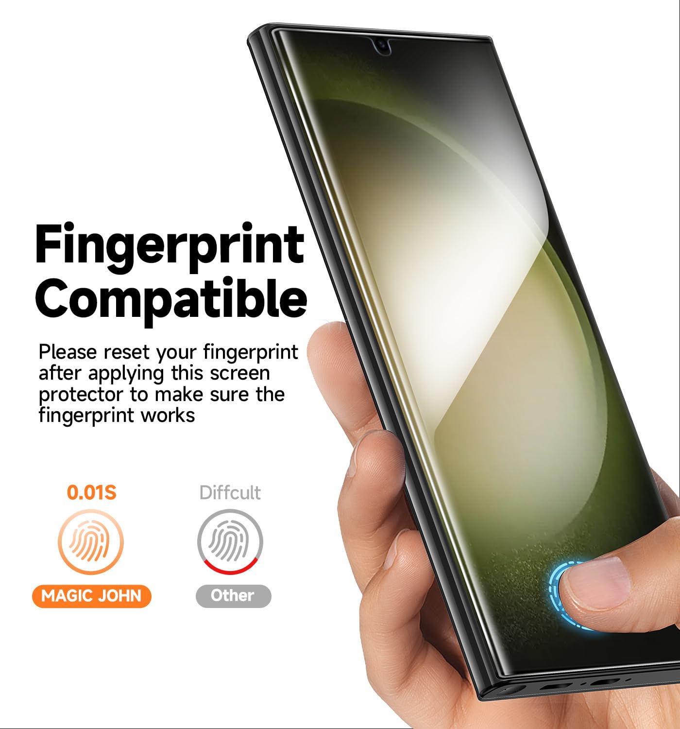 Magic John 2 Pack Screen Protector For Samsung Galaxy S23 Ultra   Ceramic Film, Fingerprint Id Compatible, Easy Installation, Sh