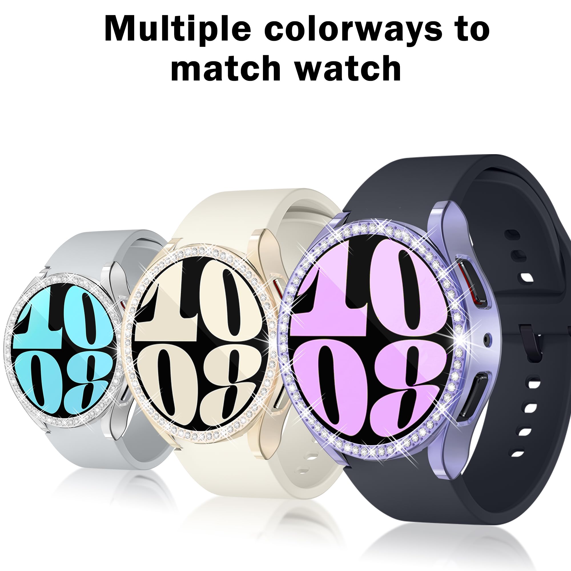 6-Pack Bling Watch Screen Protector For Samsung Galaxy Watch6 40Mm, Glitter Case Tpu Soft Cover Full Protection With Crystal Rhi