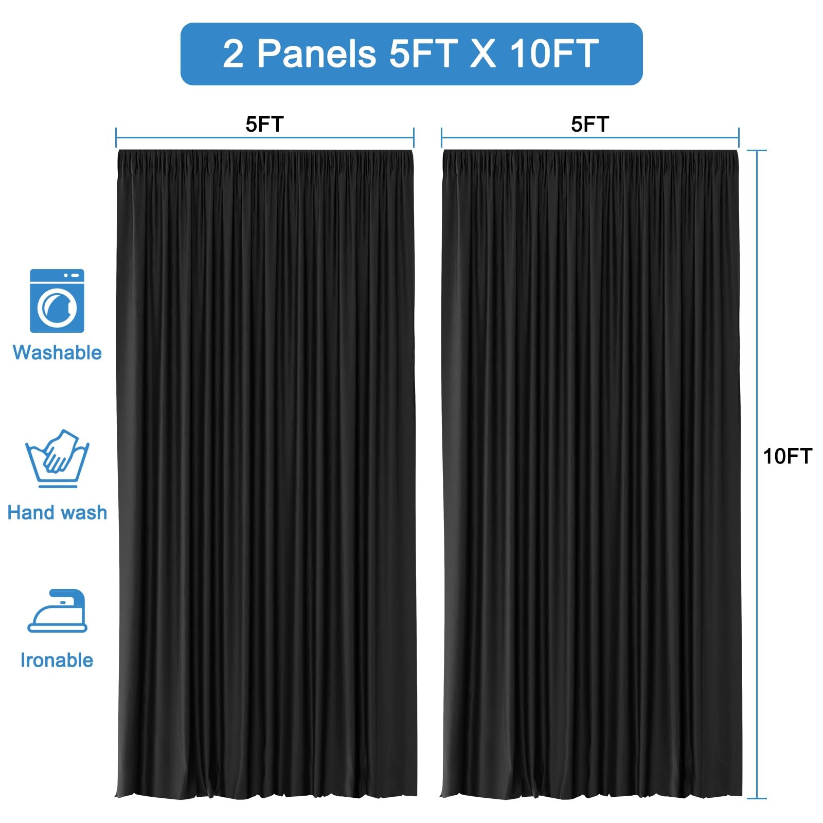 Aimosen 5X10Ft 2 Panels Black Backdrop Curtains For Party Wedding Baby Shower Birthday Photoshoot Halloween Decorations, Thick N