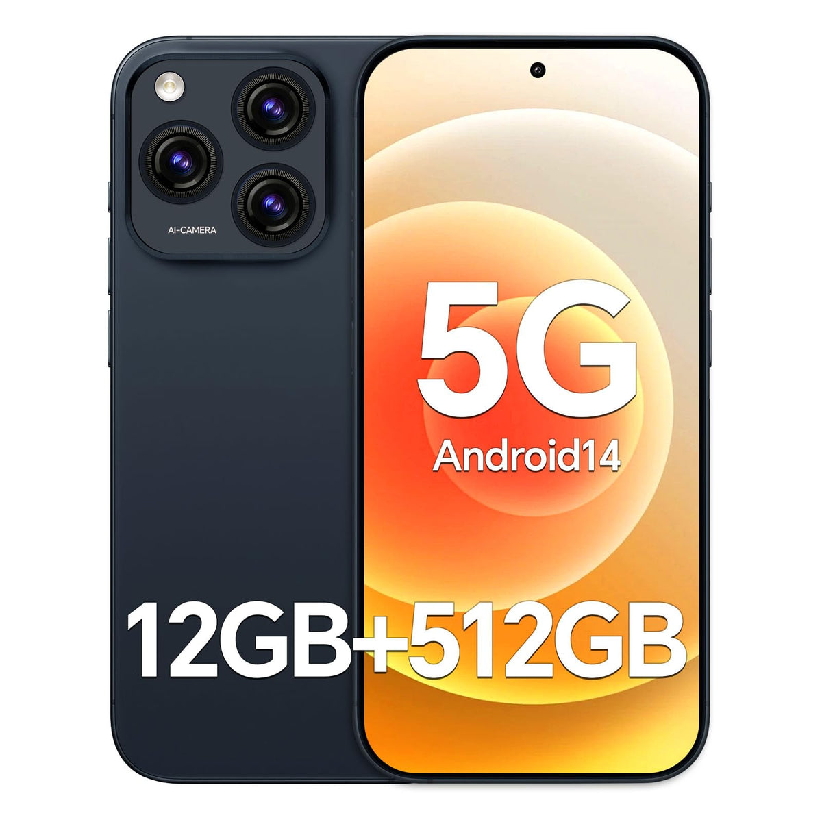 Unlocked Phones H16Pro Max Smartphone,12+512Gb Android 14 Cell Phone, 48Mp+108Mp Camera Phone, 6800Mah Battery Life, 6.7'' Hd Sc