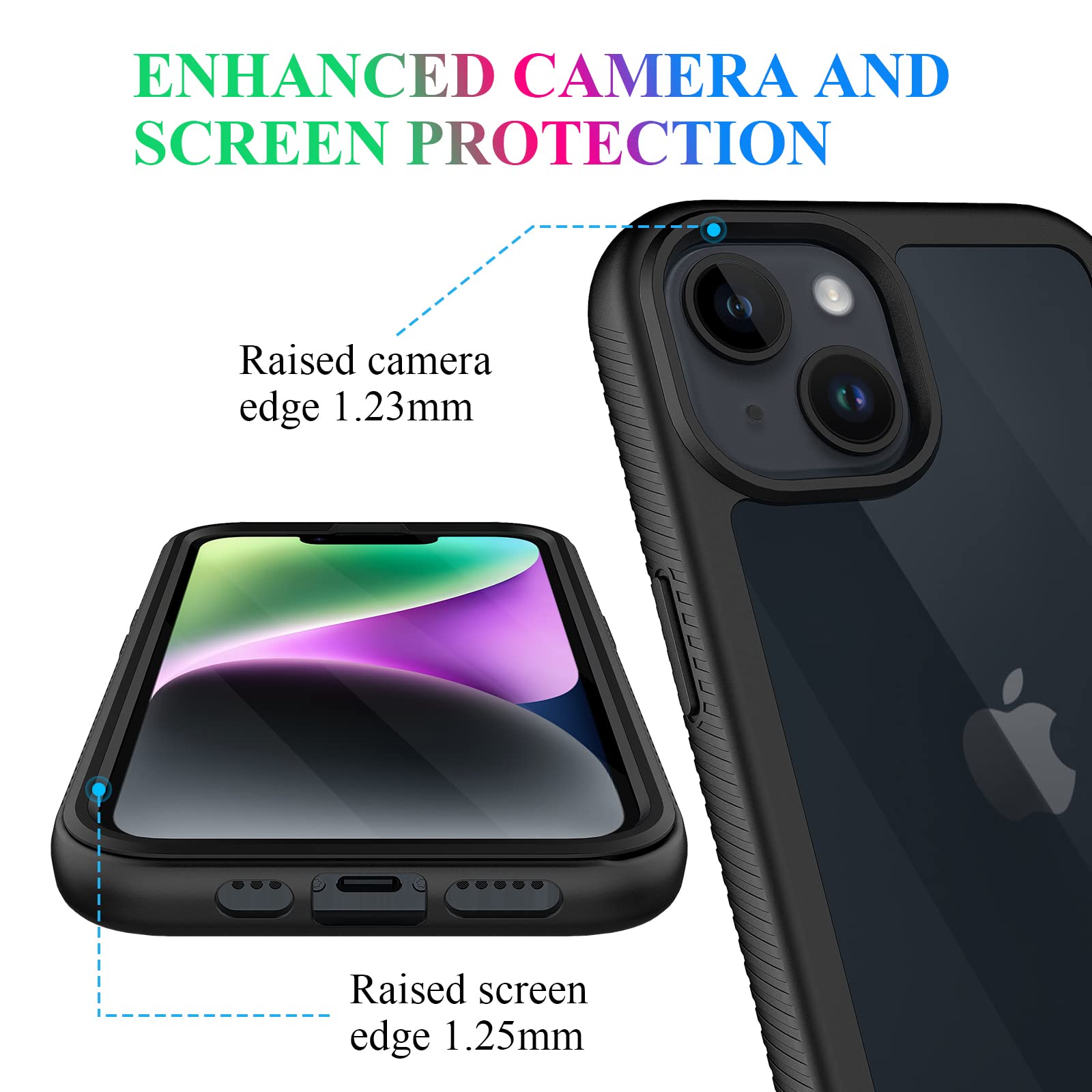 Wahhle Compatible With Iphone 13 Case, Iphone 14 Case, Full Body Shockproof Protection Built In Touch Sensitive Anti Scratch Scr