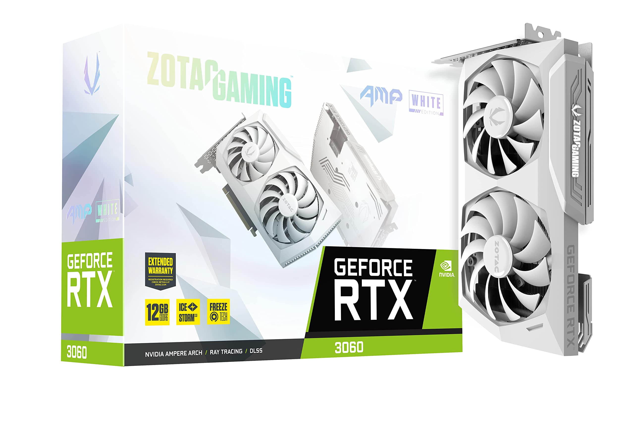 ZOTAC Gaming GeForce RTX 3060 AMP White Edition 12GB GDDR6 192-bit 15 Gbps PCIE 4.0 Gaming Graphics Card, IceStorm 2.0 Cooling, 