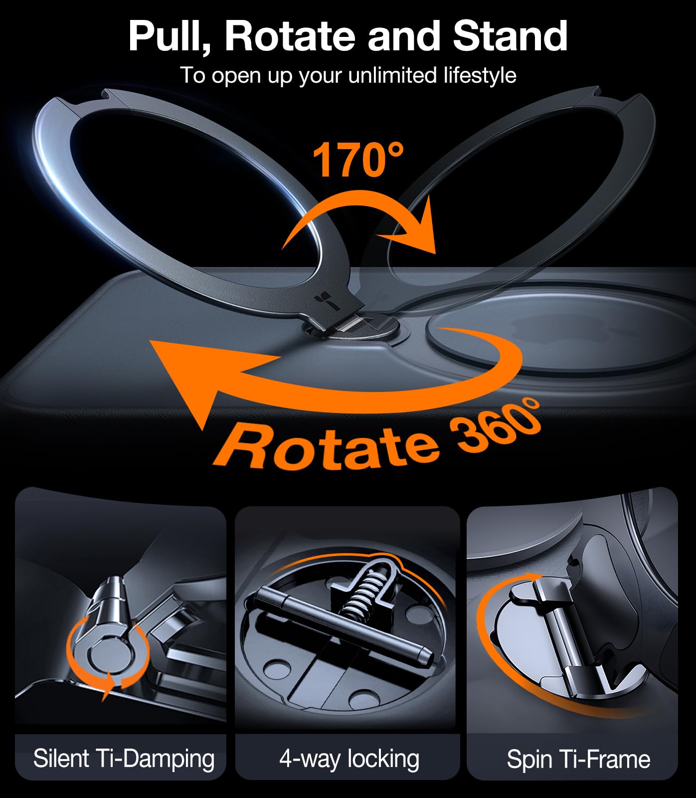 Torras Upgraded 360 Spin Magnetic Stand For Iphone 15 Pro Case, [Compatible With Magsafe][Mil Grade Shockproof][Built In Kicksta