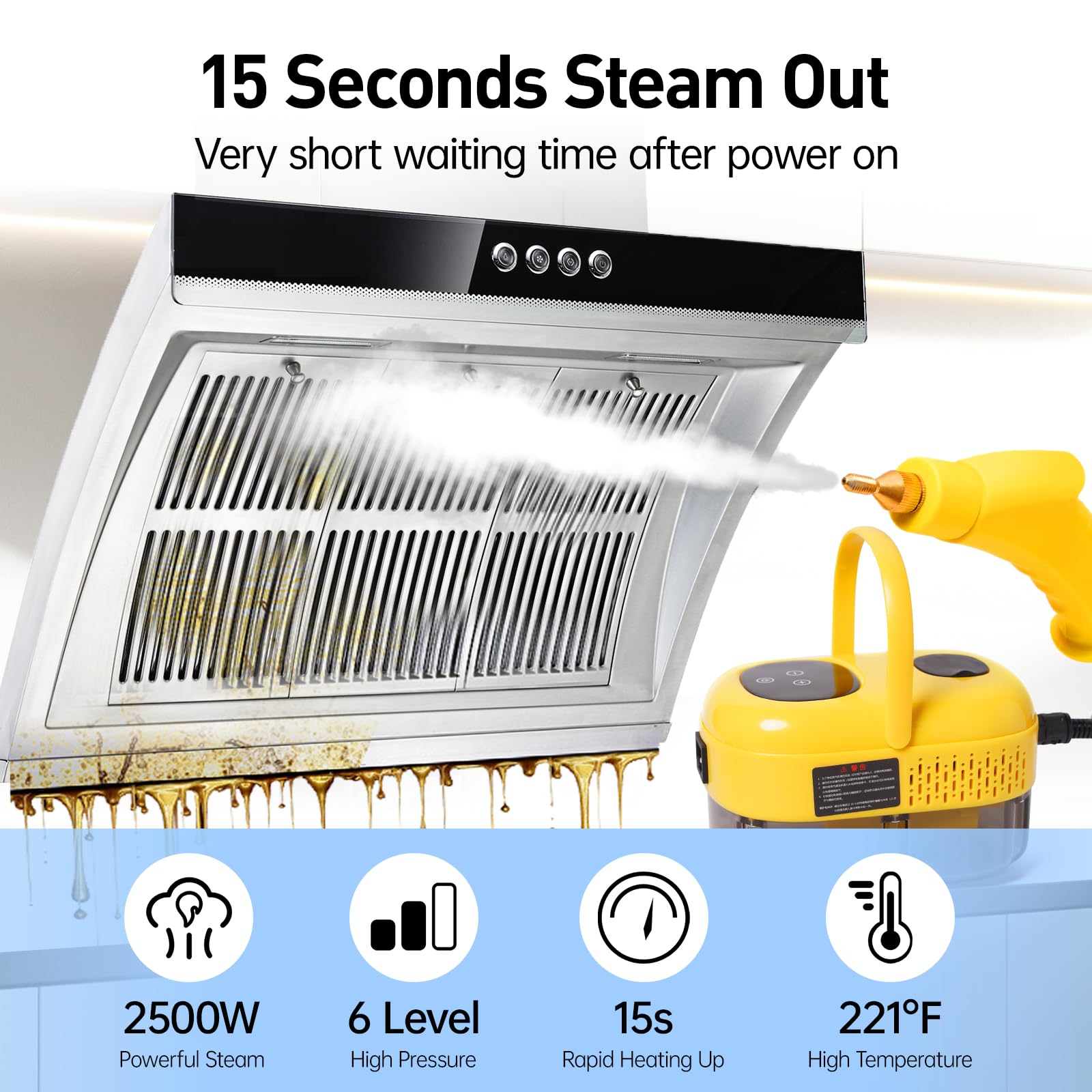 2500W Portable Steam Cleaner, Steam Shot Cleaner Handheld Steamer For Car Detailing, High Heat Cleaning Machine With Brush Heads