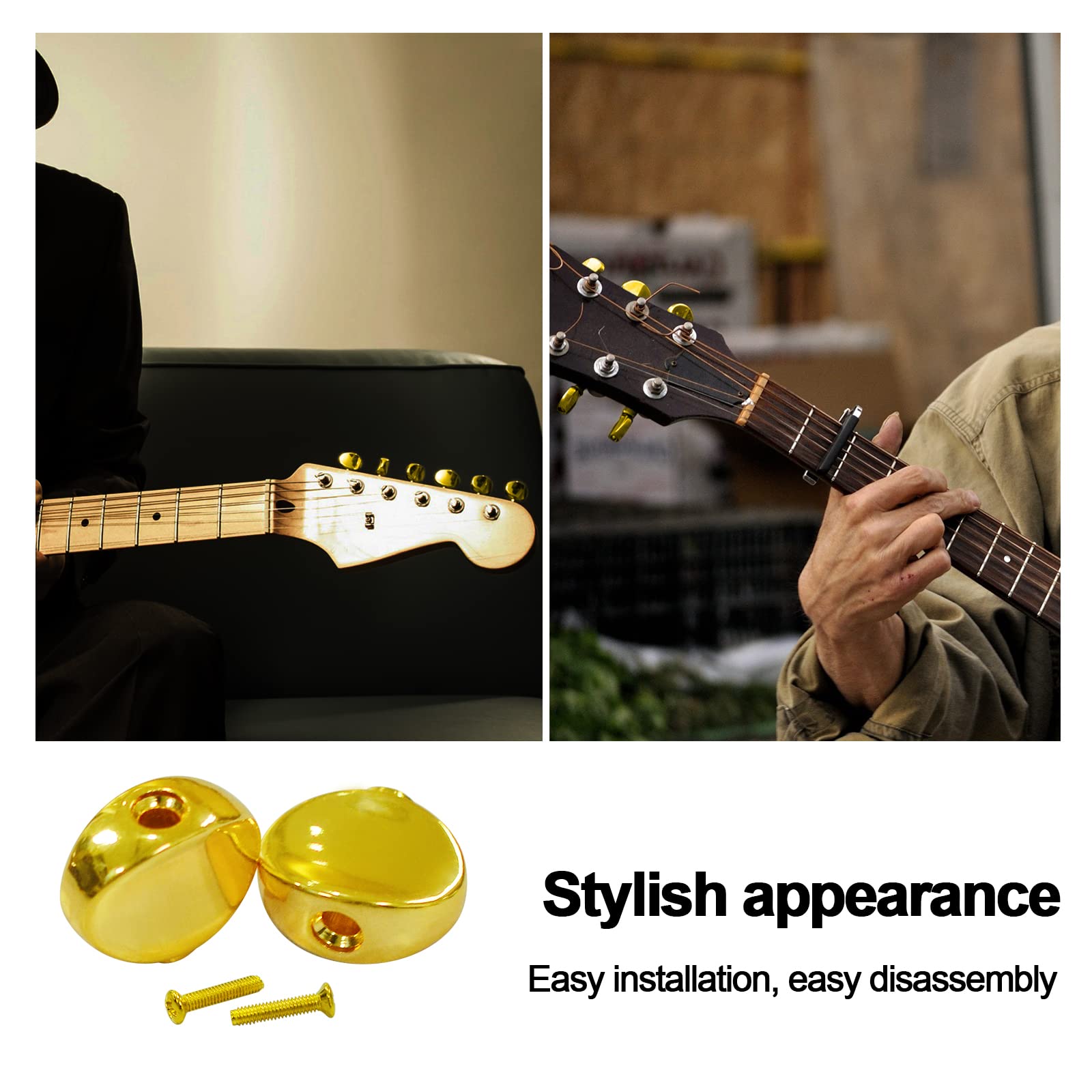 Maxcheer 6Pcs Small Oval Metal Guitar Tuning Pegs Keys Tuners Machine Heads Replacement Buttons Knobs Handle (Gold)