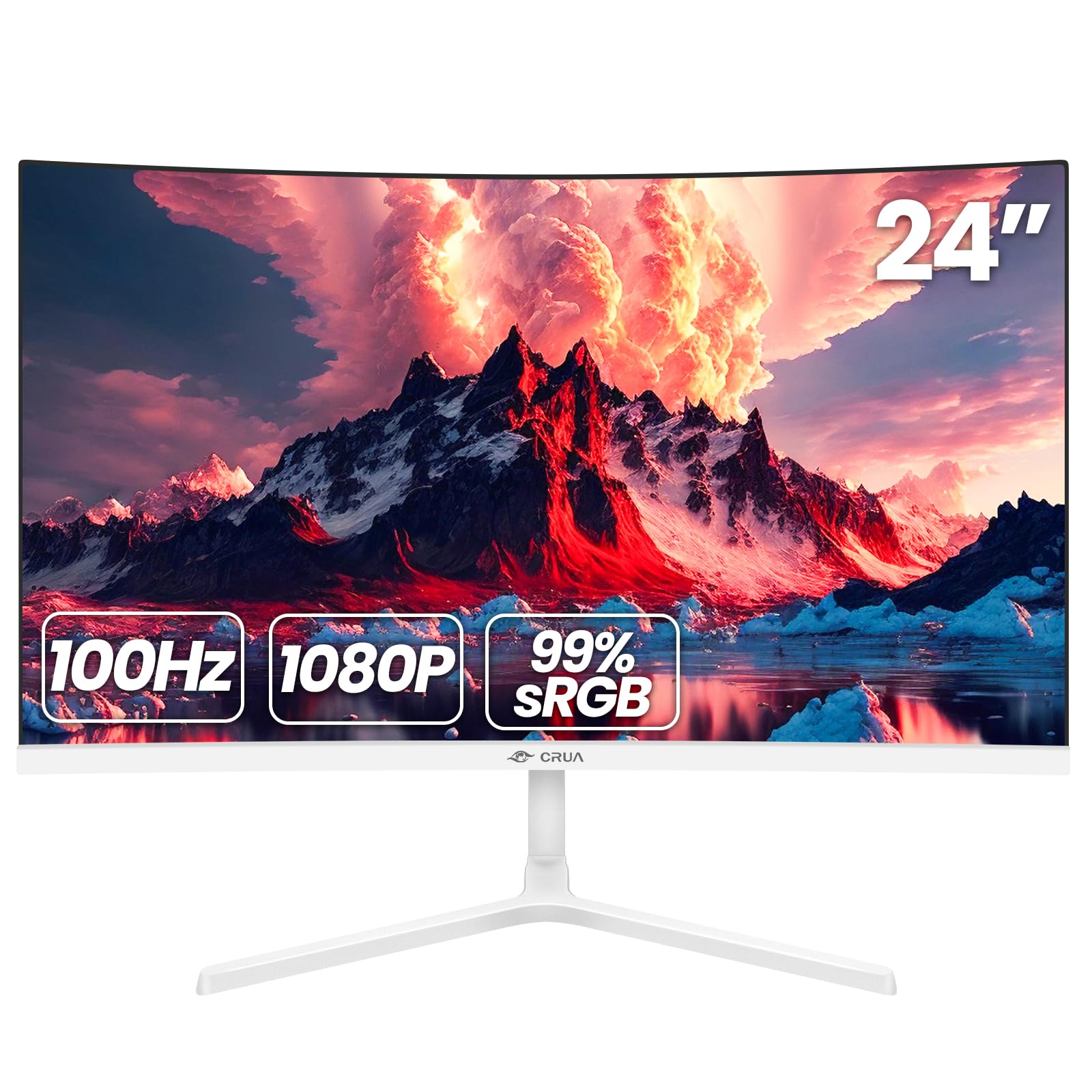 Crua 24 Inch Curved Monitor, Fhd(1920  1080P) 100Hz 99% Srgb Computer Monitors, Led Filter Blue Light 178 Wide Viewing Angle Pc