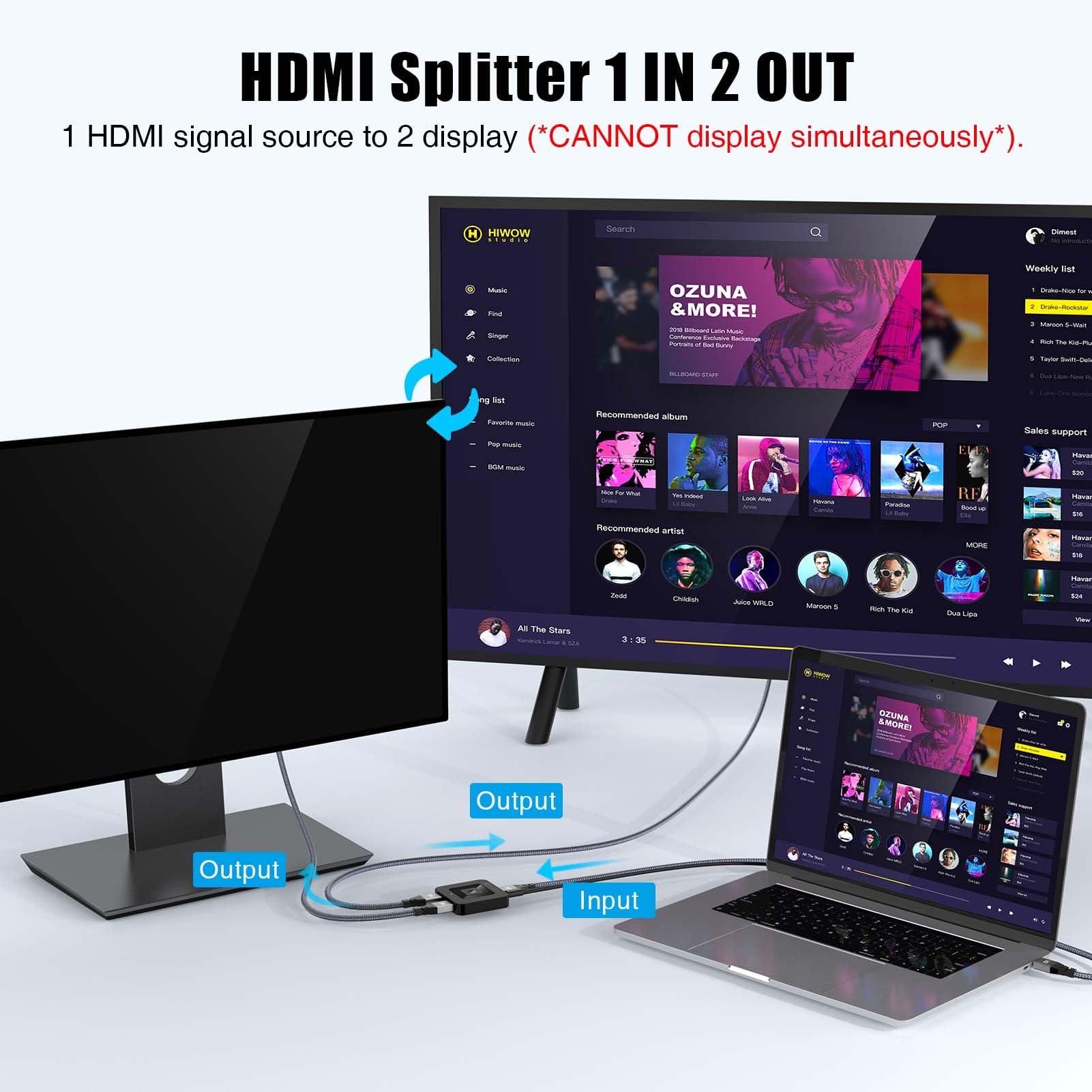 Dbilida Hdmi Switch Splitter 4K@60Hz, Bi Directional Hdmi 2.0 Switcher 2 In 1 Out, Hdmi Splitter 1 In 2 Out Support 4K 3D Hdr For Xbox Ps5/4/3 Blu Ray Player Fire Stick Roku