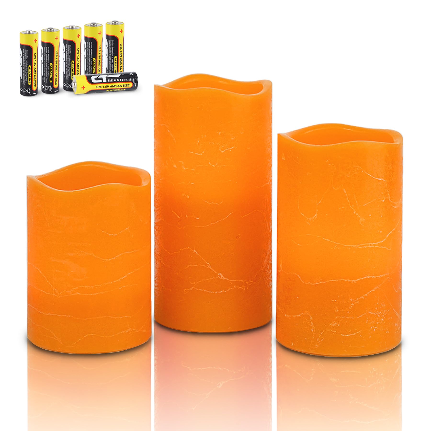 Rhytsing Orange Flameless Pillar Candles With Timer Function For Fall And Halloween, Battery Operated Led Candles Rustic Real Wa
