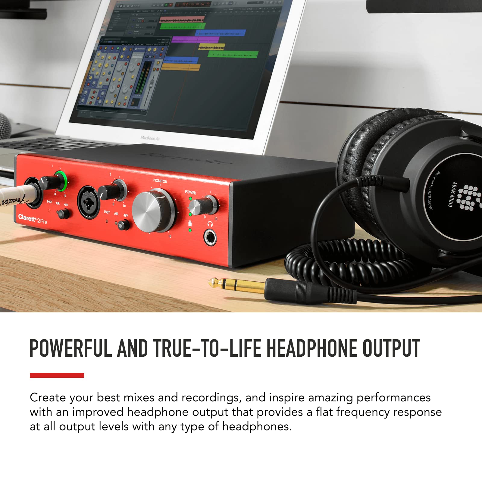 Focusrite Clarett+ 2Pre Usb-C Bus-Powered Audio Interface For Music Production, With Two Professional Quality Pre-Amps And Power
