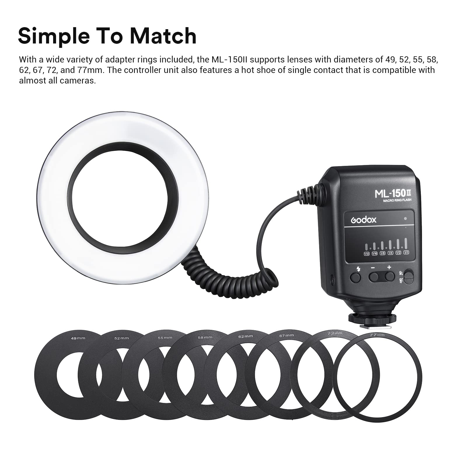 Godox Ml150Ii Macro Ring Flash On Camera Ring Flash Light Gn12 Cct 5800K200K For Fuji, For Canon, For Nikon, For Sony, For Olymp