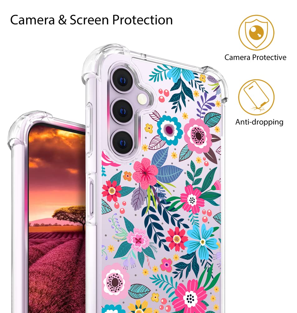 Topgraph Case Clear Cute Floral Flower For Women Girly Designer Girls For Galaxy S23, Silicone Transparent Phone Case Flower Des