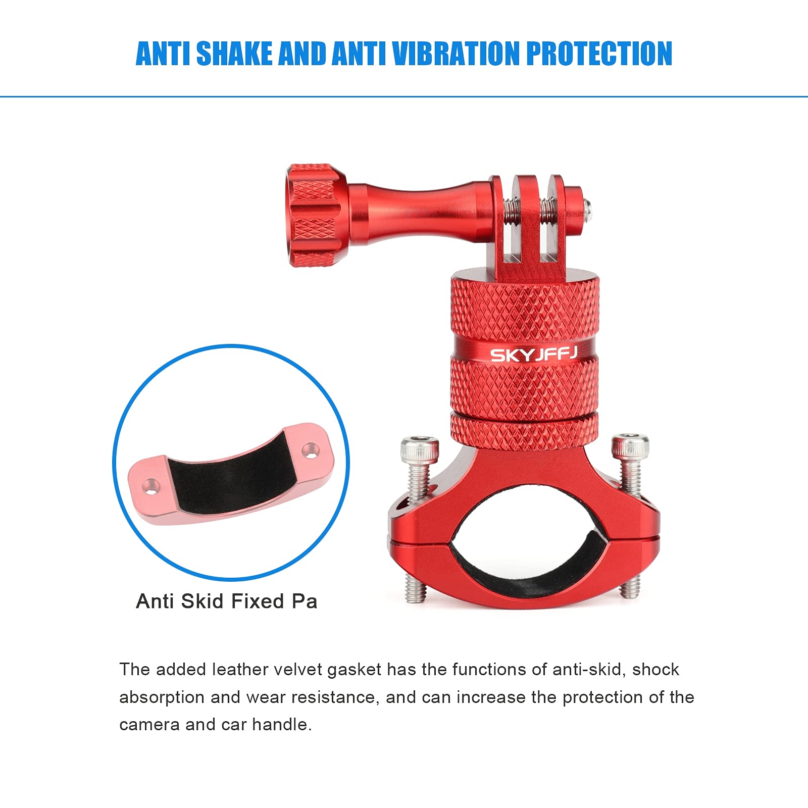 Skyjffj Mountain Bike Camera Handlebar Mount For Gopro Hero 8/9/10/11/12,360 Degree Rotation Aluminum Motorcycle Bicycle Rack Mount Holder For Dji Osmo Action,Akaso/Yi & Action Camera Accessories(Red)