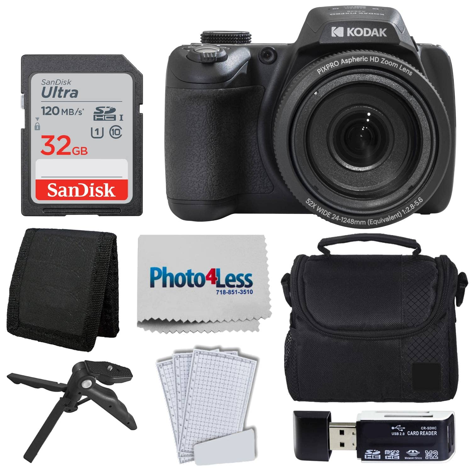 Kodak Pixpro Az528 Digital Camera (Black) Bundle With 32Gb Memory Card + Camera Case + Memory Card Wallet + Screen Protectors + 