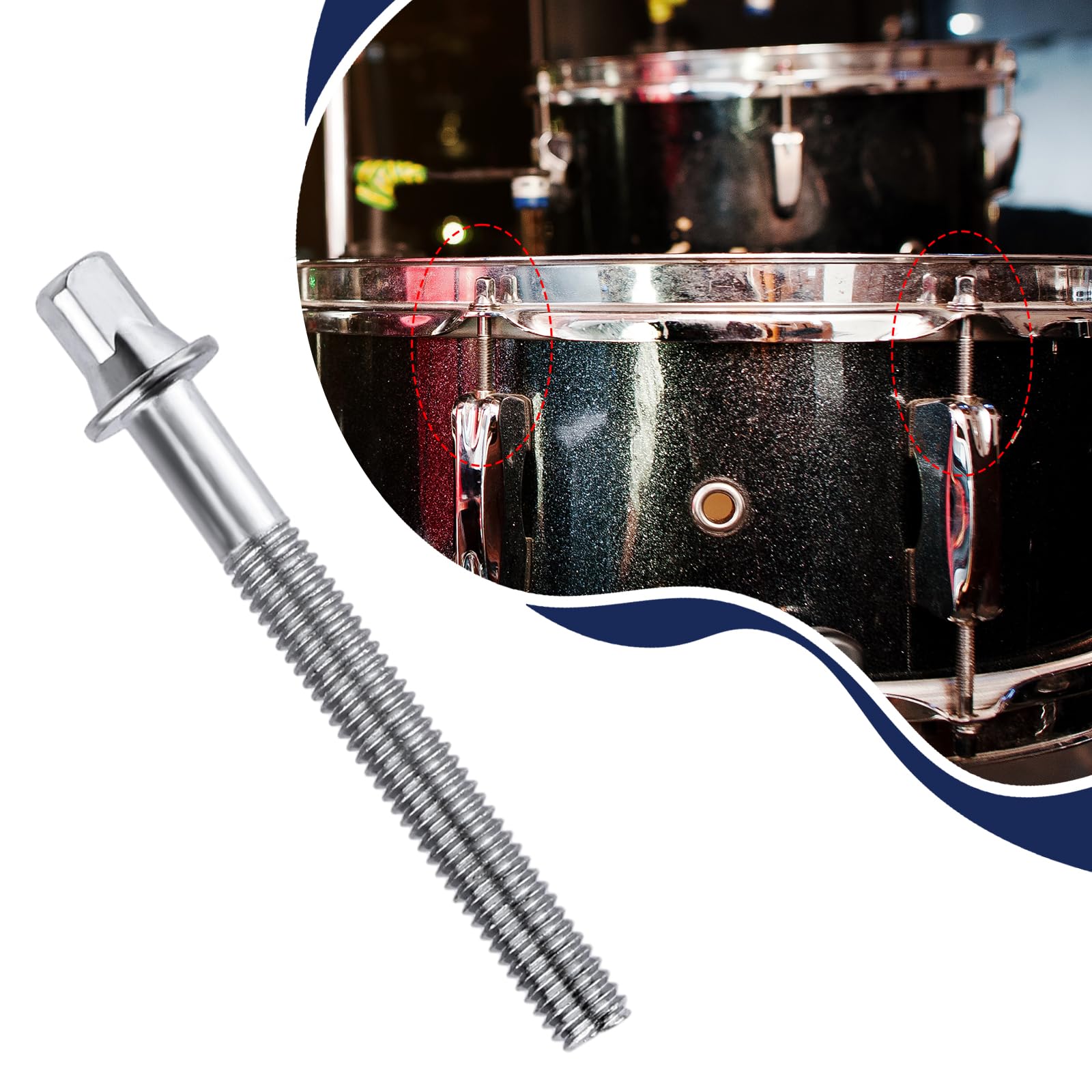 Dynwave 6Pcs Silver 2 Inch Drum Tension Rods For Tom Snare Drum Build Accessories