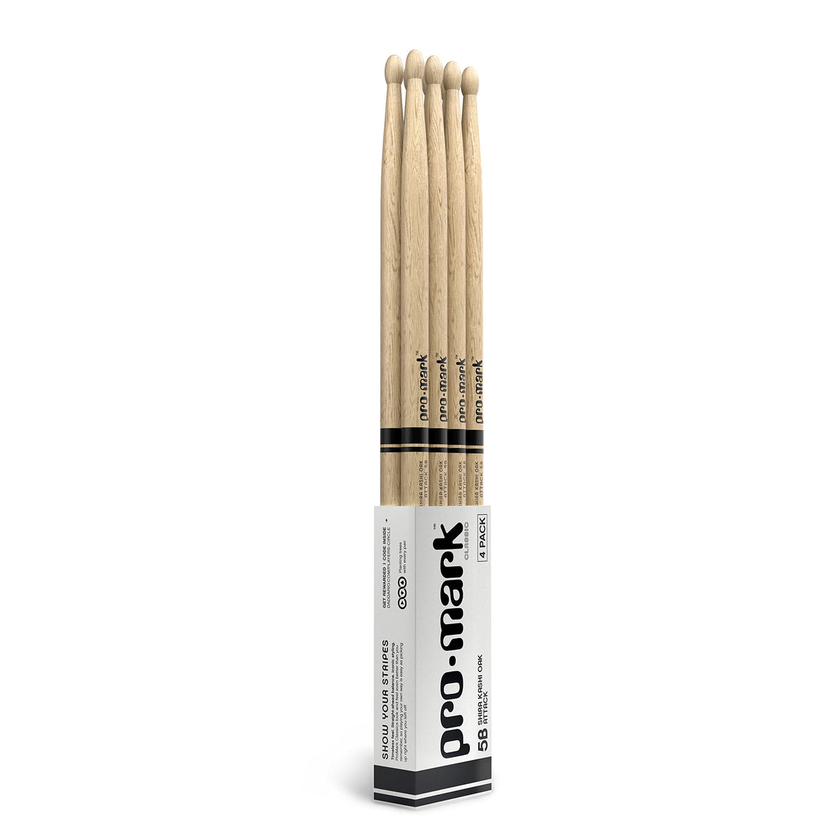 Promark Classic Attack 5B Shira Kashi Oak Drumsticks, Oval Wood Tip, Buy 3 Pairs Get 1 Free