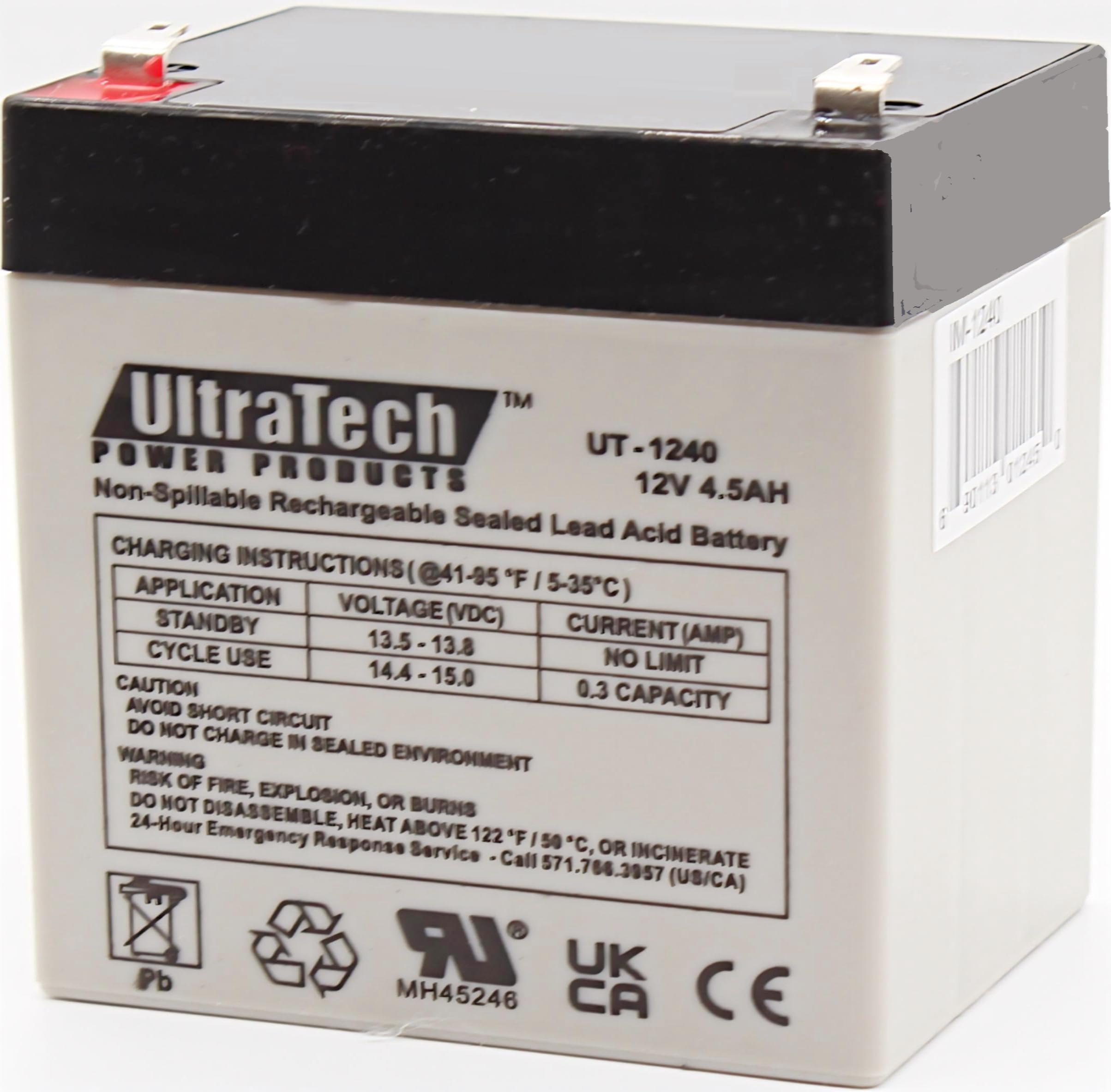 Ultratech Ut 1240 / Ut 1250 F1 12V, 4.5Ah Sealed Lead Acid Alarm Battery Ut1240 Ut 1250 F1 Iso9001