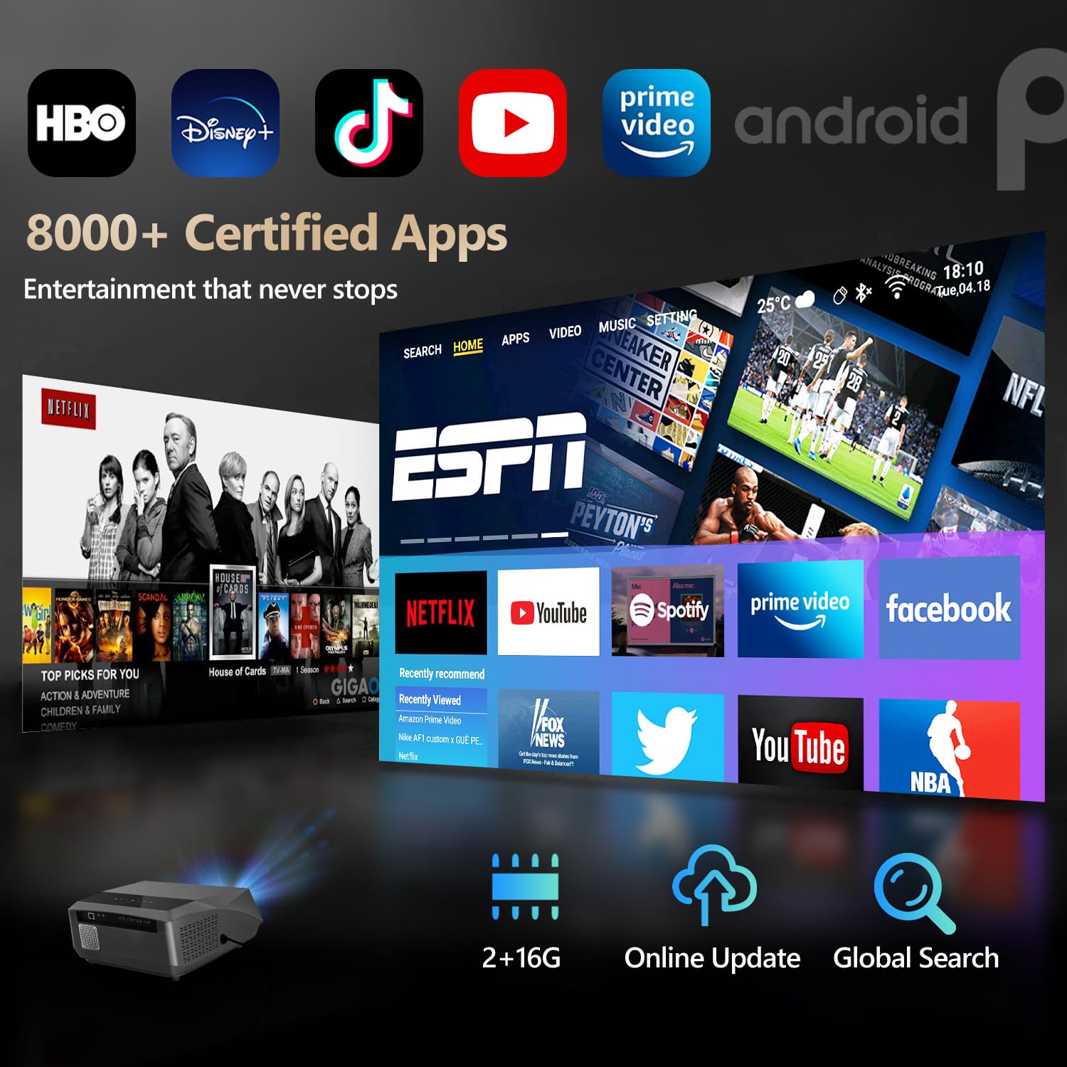 4K Auto Focus Daylight Projector Ultra Hd Movie Gaming Proyector Led Smart Wifi Bluetooth Indoor Outdoor Home Theater Projector