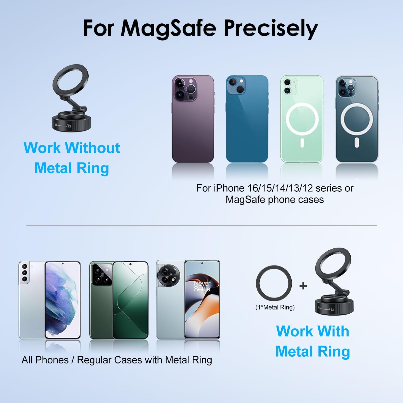 Eeekit Vacuum Magnetic Phone Holder, 360 Adjustable Suction Cup Phone Mount For Car Compatible With Iphone Magsafe And All Smart