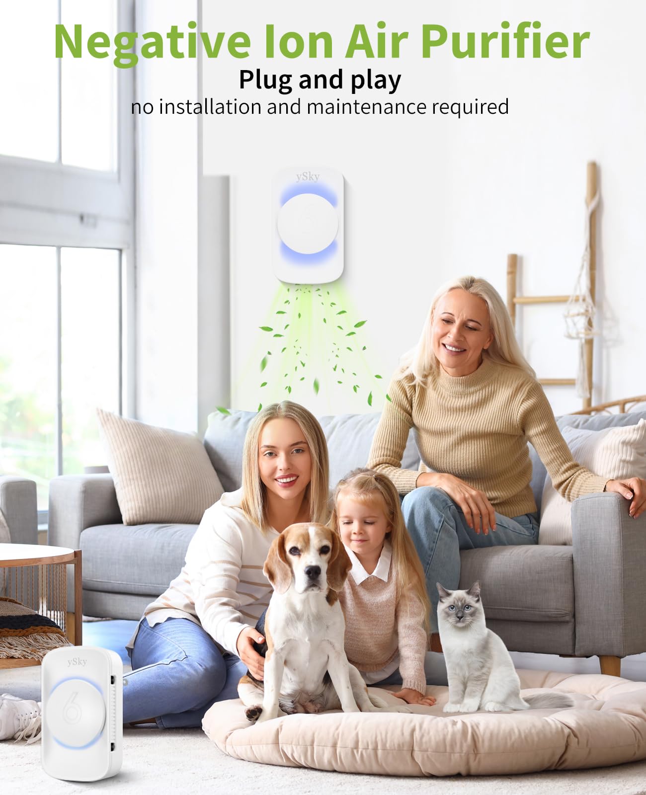 Ysky Plug In Air Purifier For Home (3 Packs), Negative Ion Air Purifier,Quiet Ionizers Air Freshener For Home,Bathroom,Bedroom,P