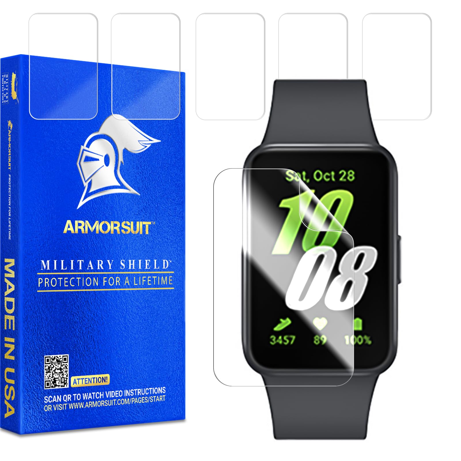 Armorsuit 6 Pack For Samsung Galaxy Fit 3 Screen Protector Militaryshield Fit3 Fitness Tracker Smartwatch Hd Clear Film - Made I