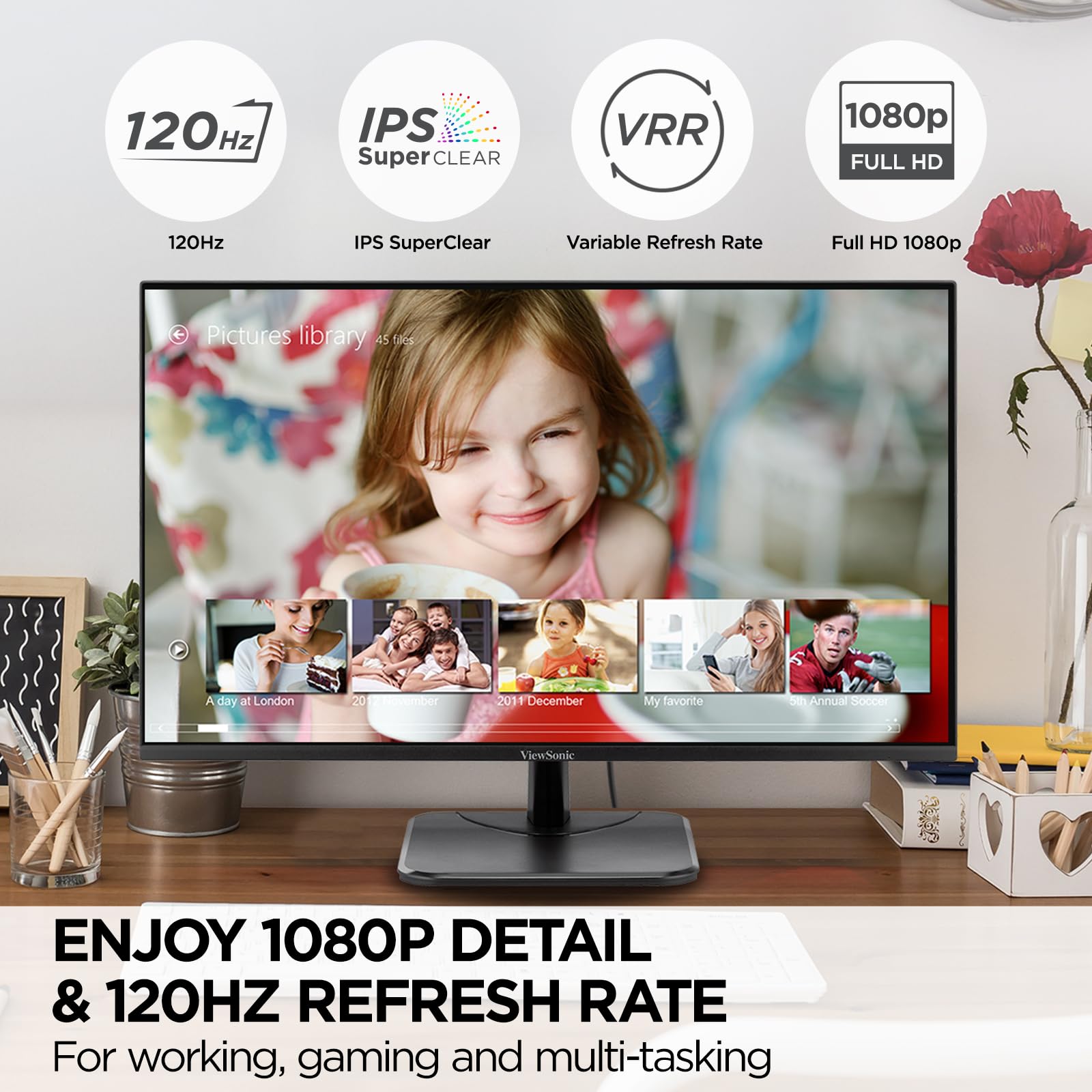 Viewsonic Va2456A Mhd 24 Inch Ips 1080P Monitor With 120Hz, Eye Care, Hdmi, Displayport, And Vga Inputs For Home And Office