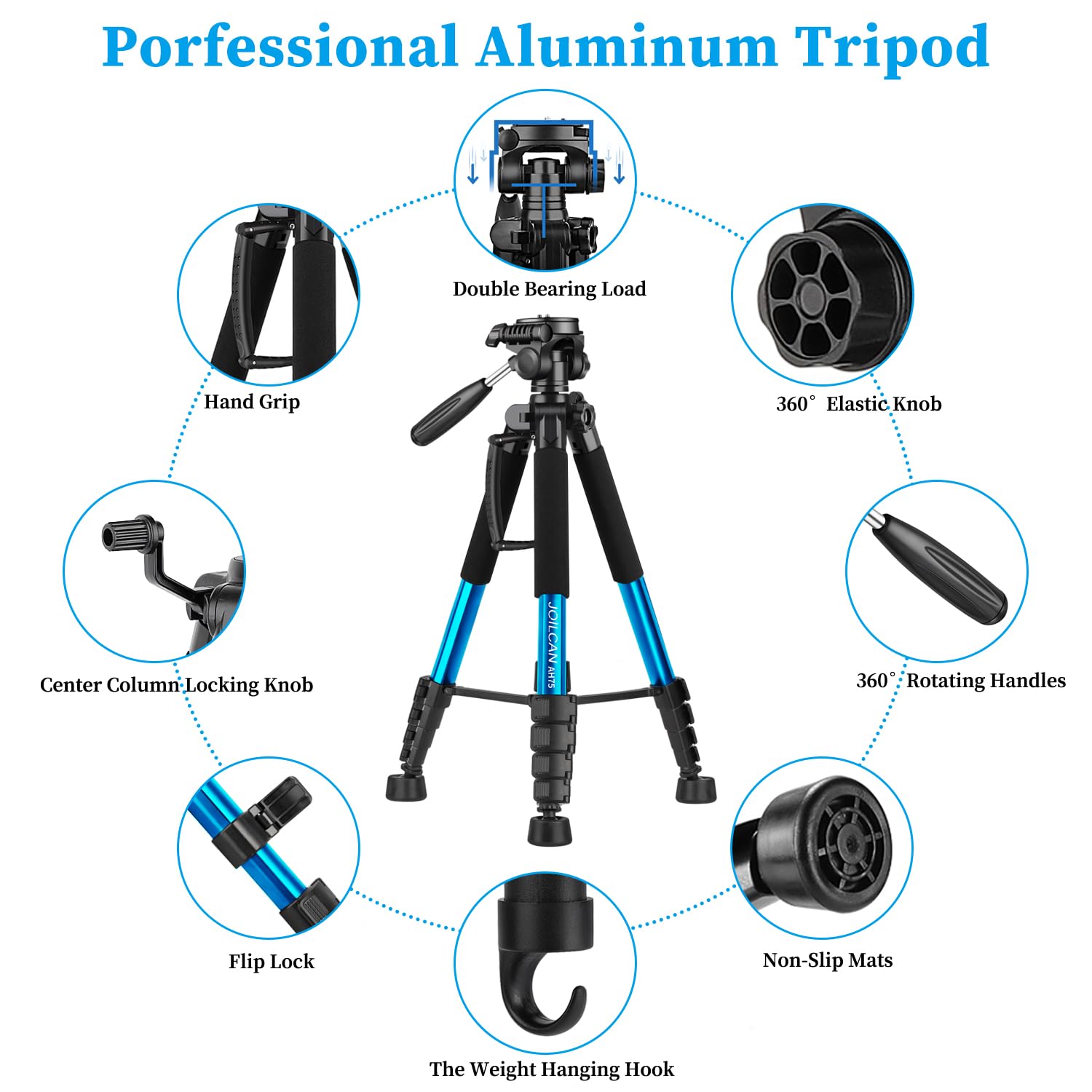 Joilcan Tripod Camera Tripods, 74'' Tripod For Camera Cell Phone Video Recording, Heavy Duty Tall Camera Tripod Stand, Professio