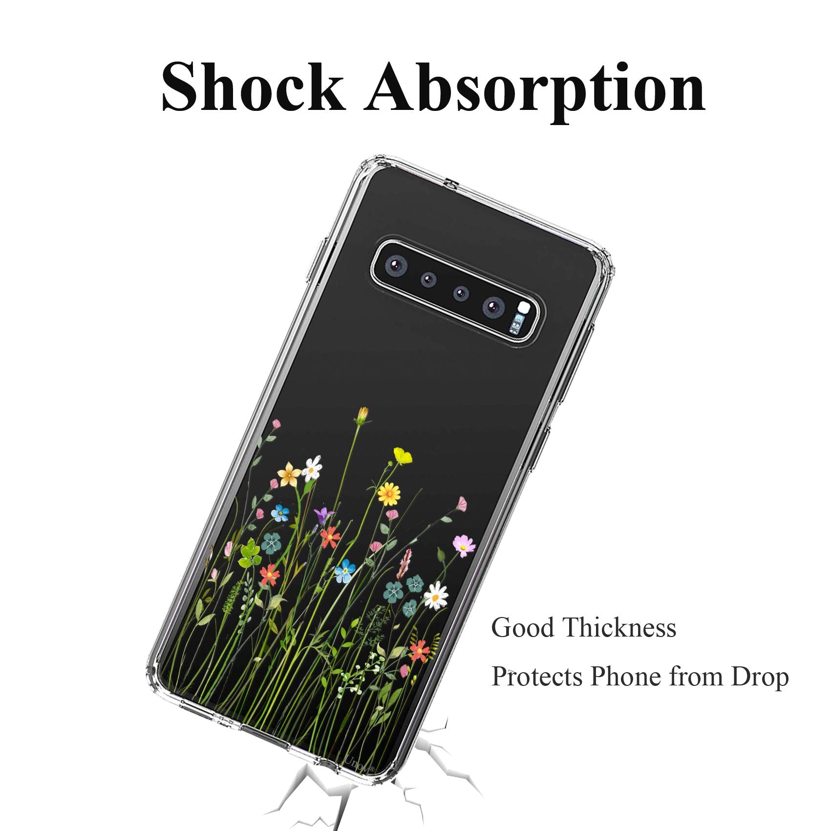 Unov Case For Galaxy S10 Case Clear With Design Soft Tpu Shock Absorption Slim Embossed Floral Pattern Protective Back Cover For