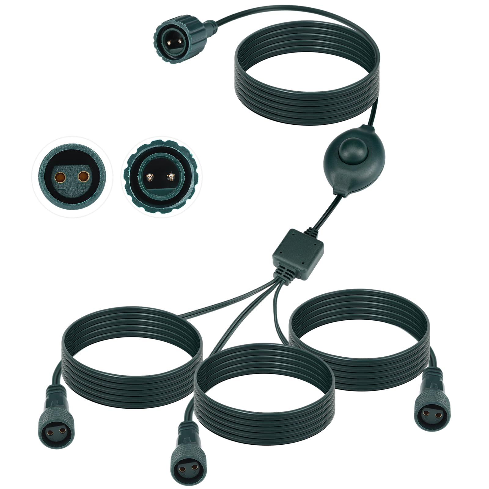 Kanayu 72 Inch 3-Way Splitter Connector for Christmas Lights, Waterproof Christmas Tree Extension Cable Power Cord with Foot Swi