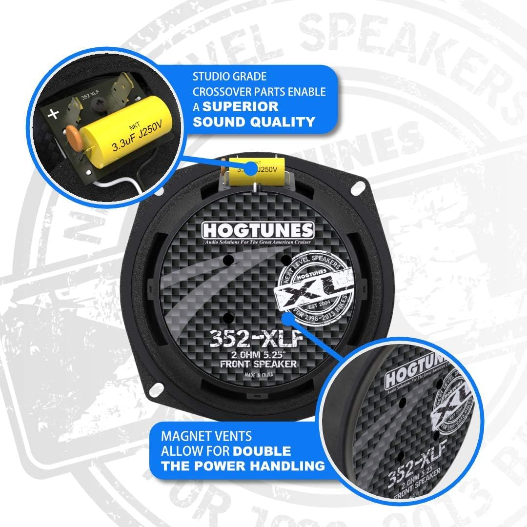 Hogtunes 352 Xlf High Performance Xl Series 5.25' Front Speakers With Grills (2 Pack), Fits 1998 2013 Harley Davidson Motorcycles