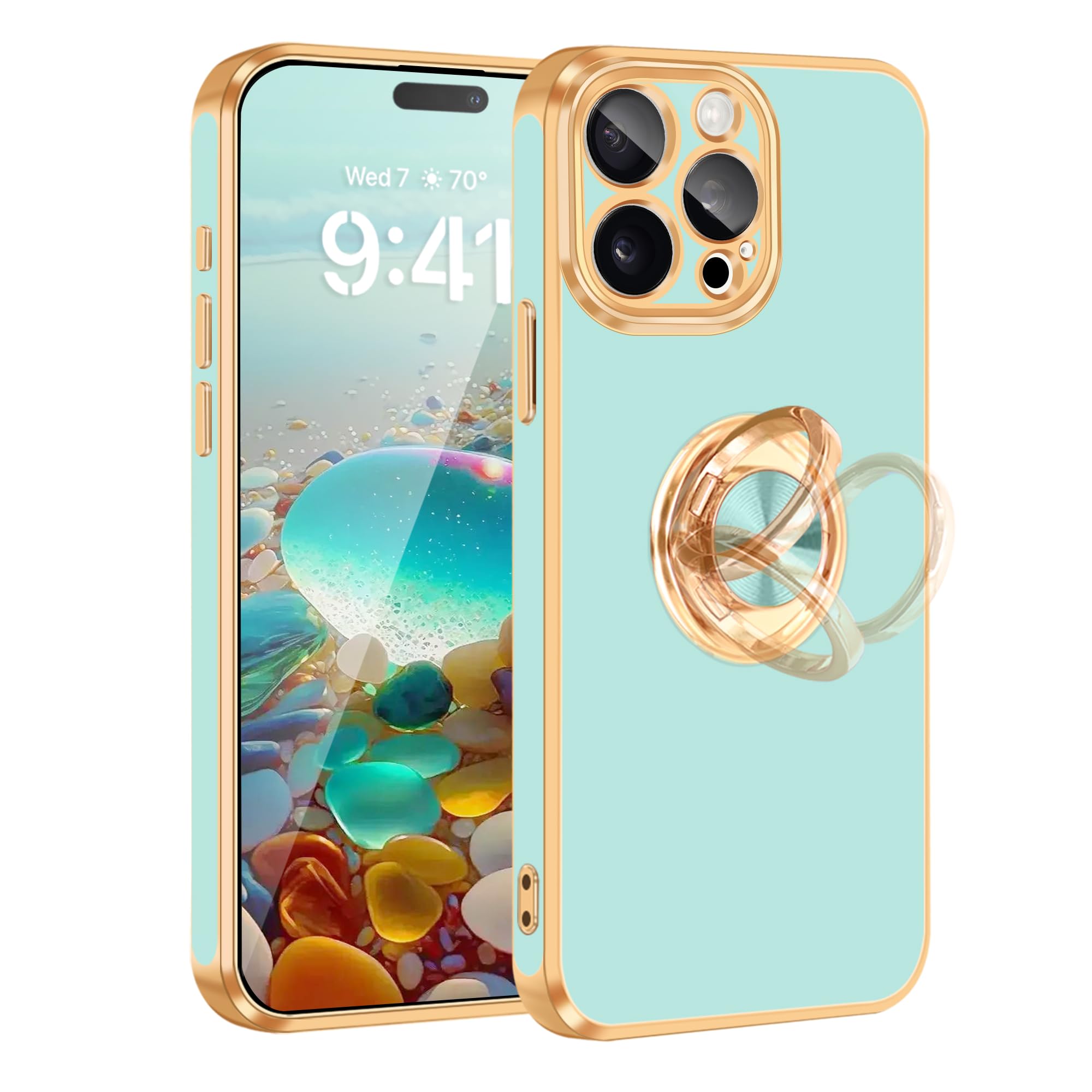 Fingic For Iphone 15 Pro Max Phone Case[With 360 Ring Holder][Support Magnetic Car Mount]Cute Kickstand Slim Women Girls Nonslip