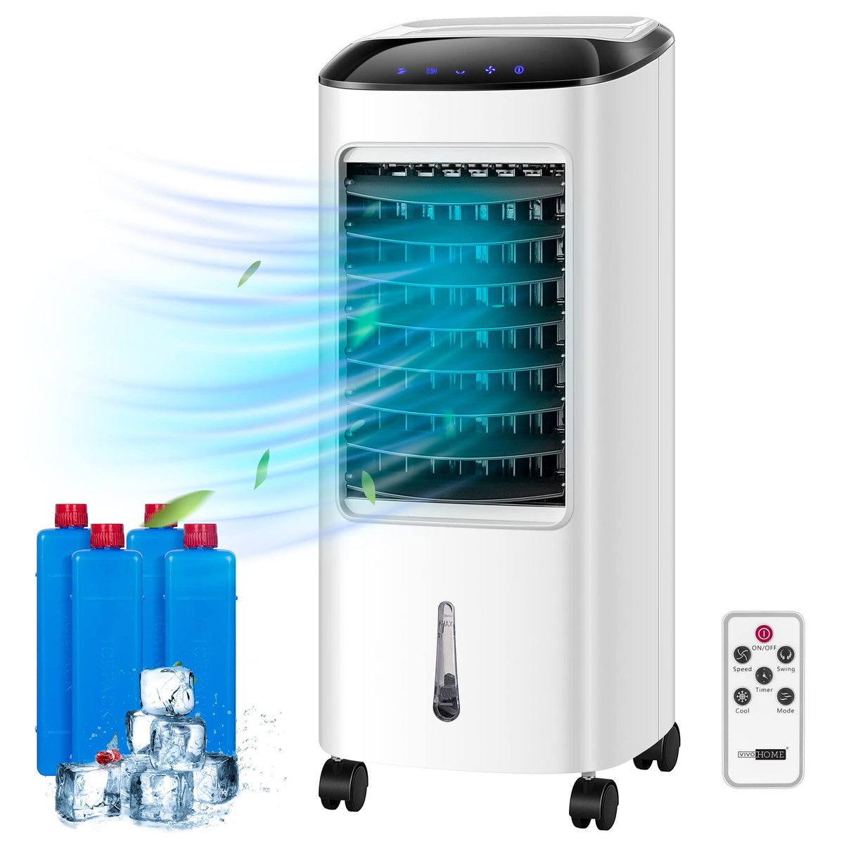 Vivohome Portable Evaporative Air Cooler 110V 65W Fan Humidifier With Led Display And Remote Control Ice Box For Indoor Home Off