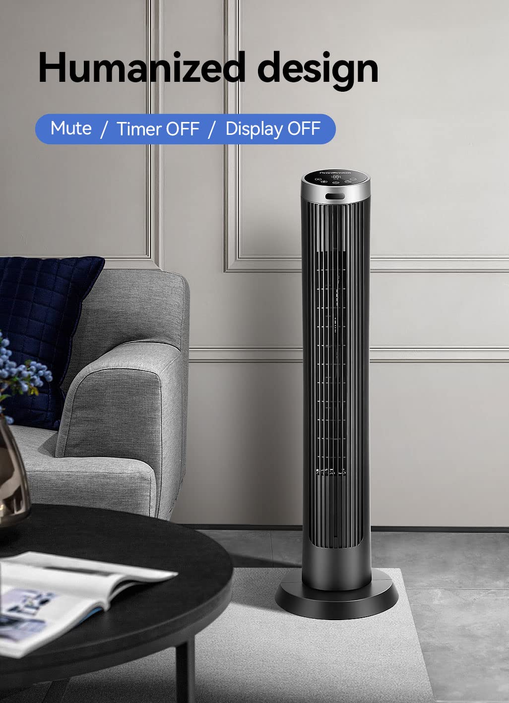 Omnibreeze Digital Electric Tower Fan, With Remote Control, Led Display, Standing Bladeless Floor Fans Cooling And Quite Indoor